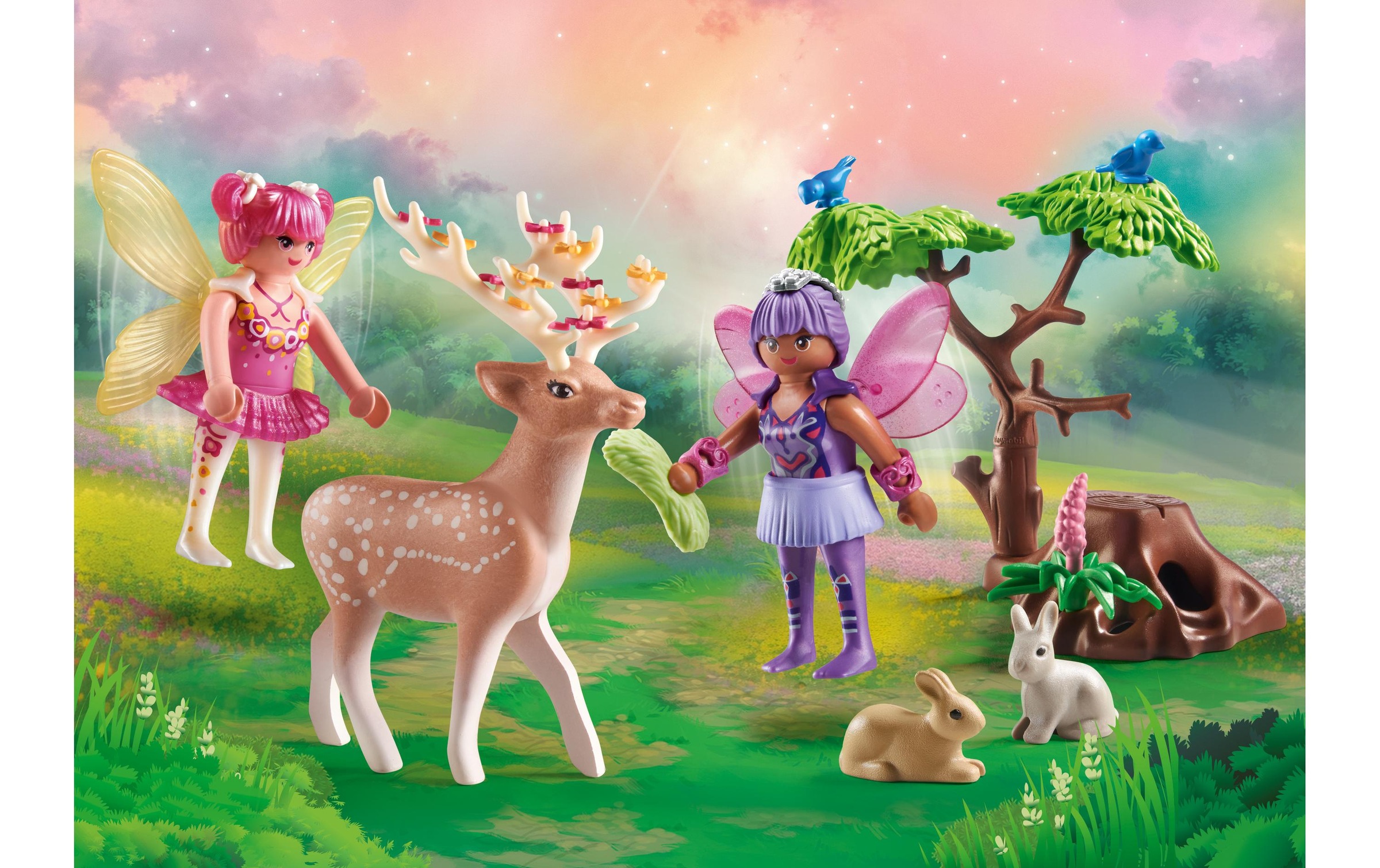 Playmobil® Spielbausteine »Fairies Feen mit süssen Waldtieren 71800«