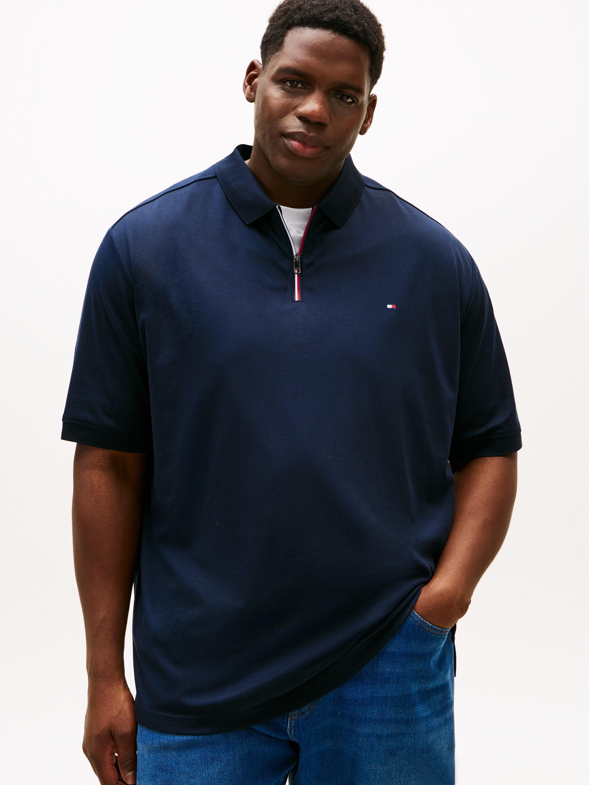 Image of Tommy Hilfiger Big & Tall Poloshirt "BT-LIQUID COTTON RWB ZIP" Grosse Grossen, Polokragen mit Reissverschluss