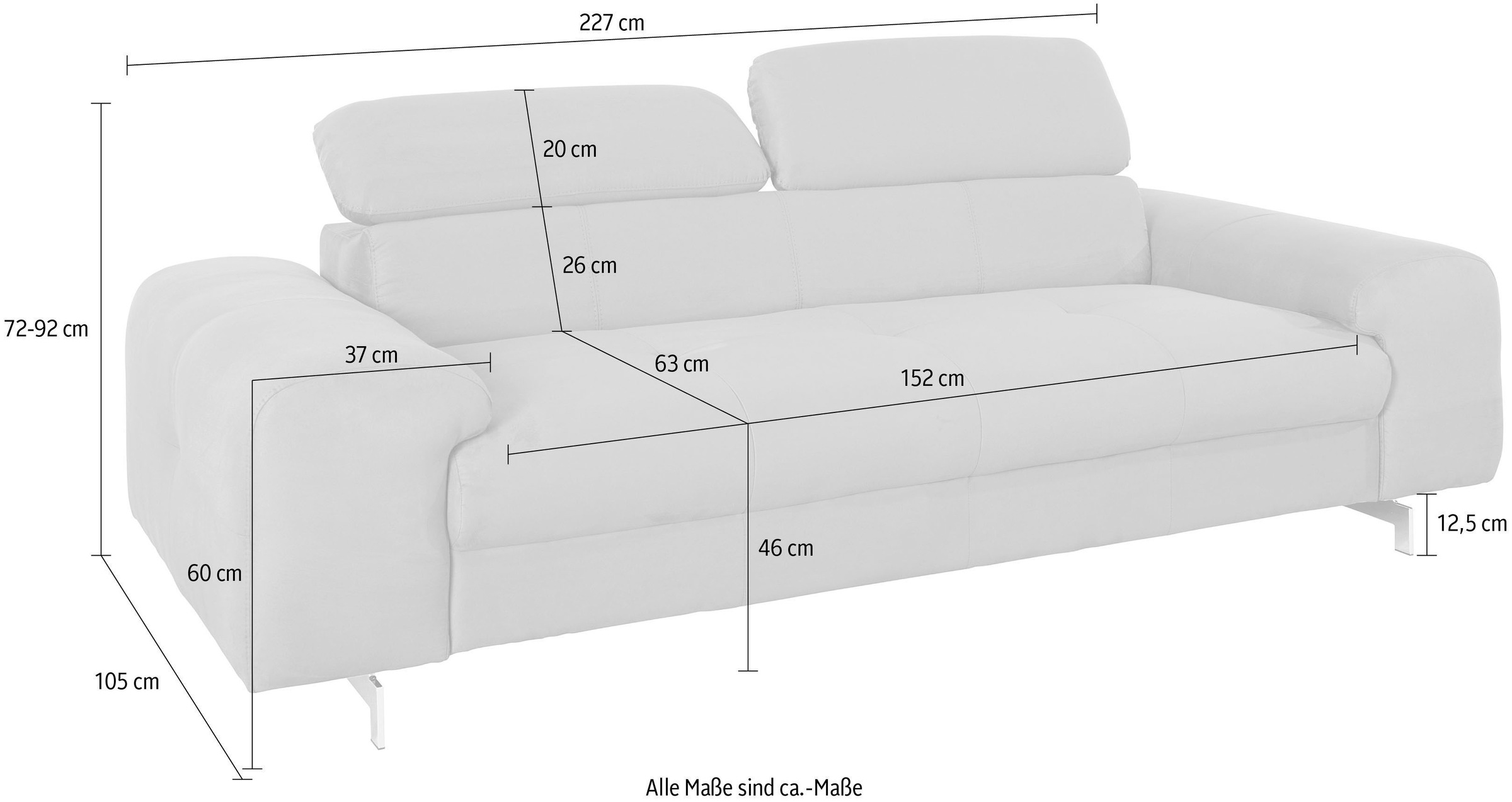 COTTA 3-Sitzer »Chef«, 3-Sitzer mit eleganter Steppung, Bodenfreiheit 12,5 cm