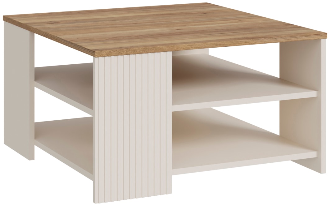 Image of FORTE Couchtisch "Oak Squere, Ablageboden, Lamellenoptik,2 farbiges Dekor" B/H/T 80/45/80cm Tischplatte Holzdekor