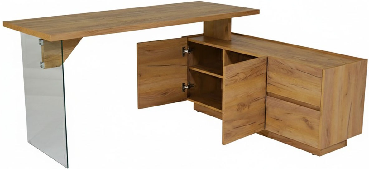 Jahnke Bureau d'angle »LUX C 160 E« bureau d'angle, montable des deux côtés, verre, 2 compartiments + 2 tiroirs