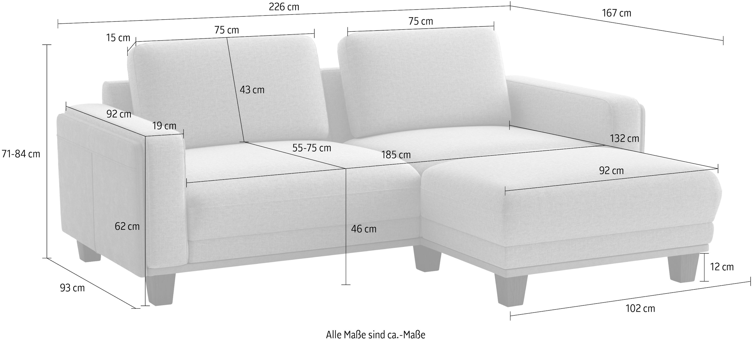 sit&more Ecksofa »Concept« Modernes Sofa in drei Fussfarben zur Auswahl