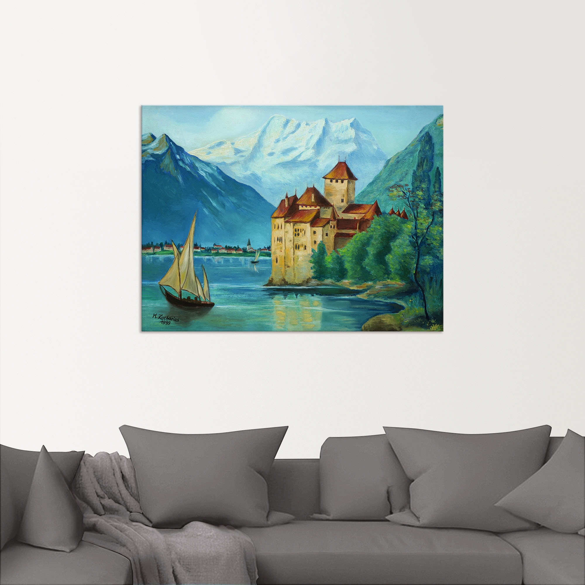 Artland Alu-Dibond-Druck »Schloss Chillon am Genfer See«, Gebäude, (1 St.), für Innen- und Aussenbereich geeignet, Outdoorbild