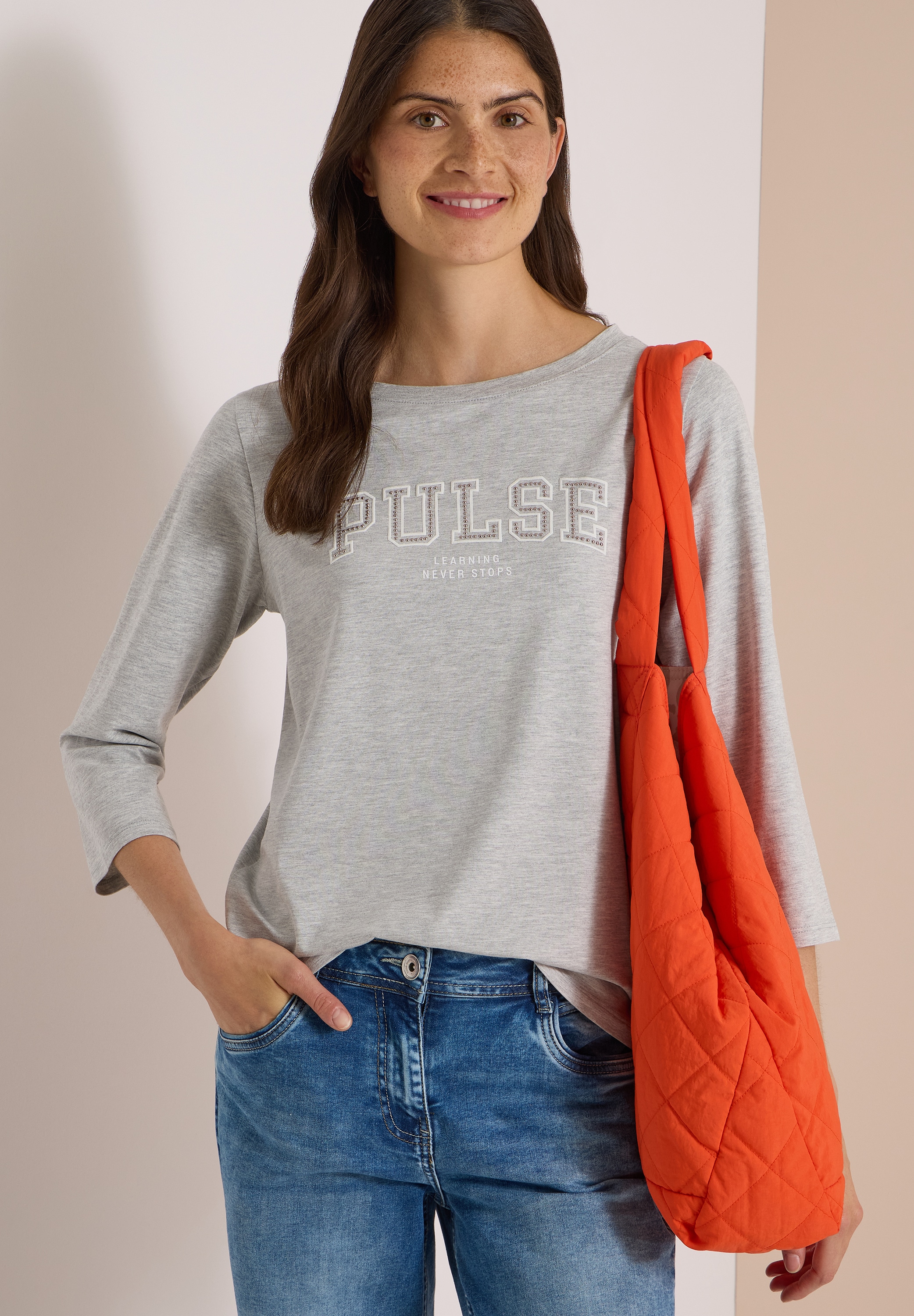 Cecil 3/4-Arm-Shirt mit Boat Neck und Print / Wording Artwork