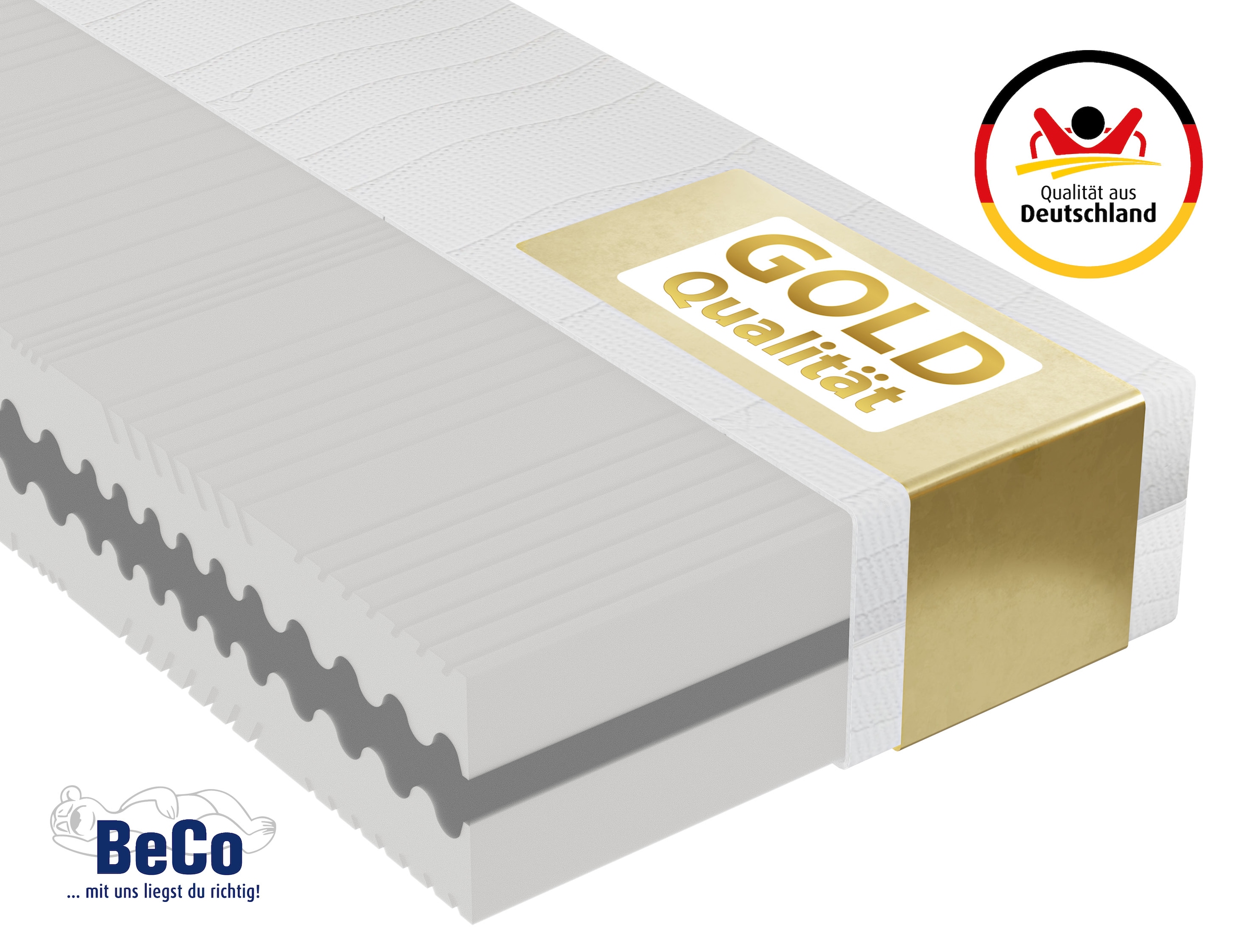 Image of Beco Komfortschaummatratze "Gigant Trio – GOLD Komfortschaummatratze in Luxus-Bettenhöhe" 30 cm hoch Raumgewicht: 35 kg/m³ 1 Stk. tlg. Luxus 30 cm Höhe, 7 Zonen, Wendematratze, erhältlich auch 140x200
