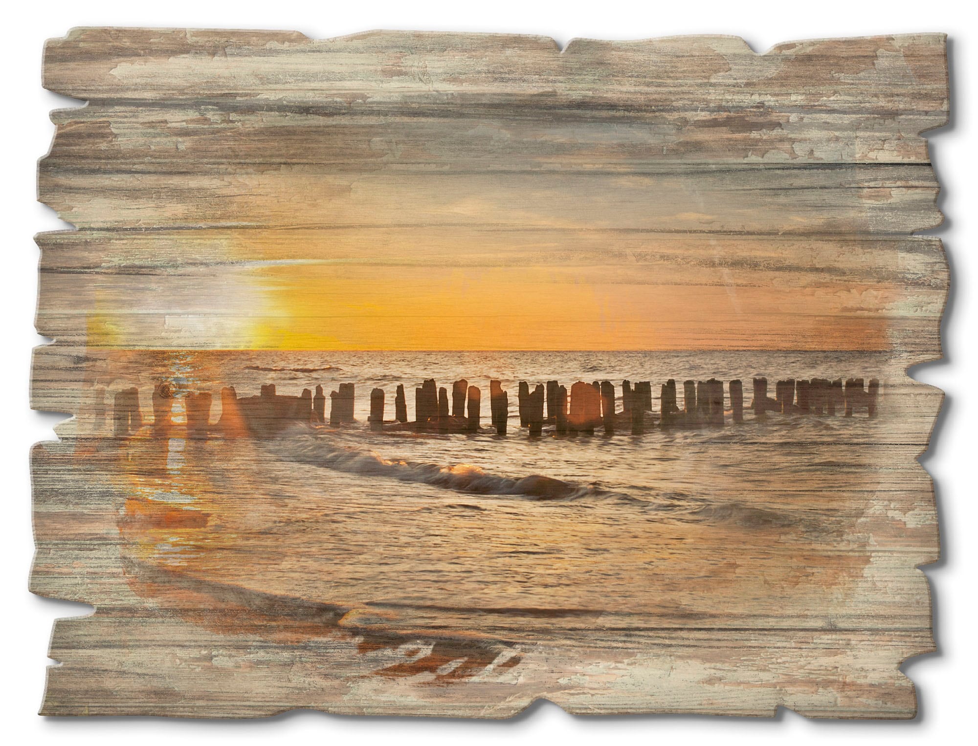 Image of Artland Holzbild "Schöner Sonnenuntergang am Strand" Strand 1 Stk. tlg.