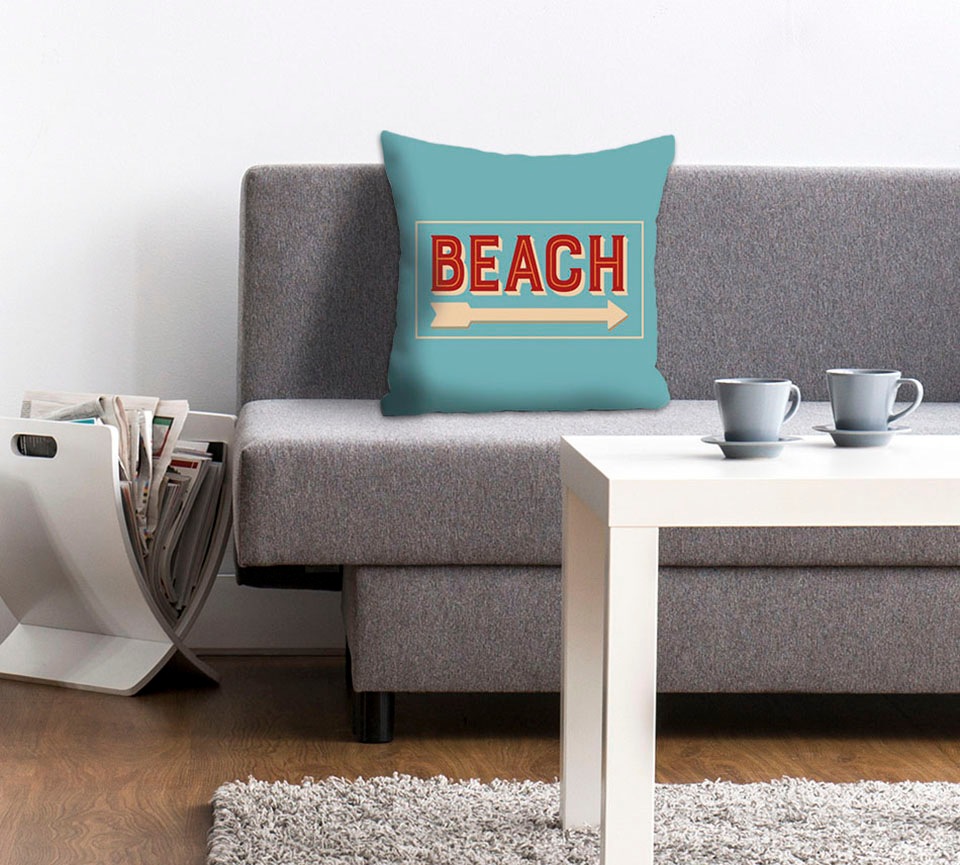 Image of queence Dekokissen "Celine" mit Schriftzug Beach, Kissenhülle ohne Füllung, 1 Stück