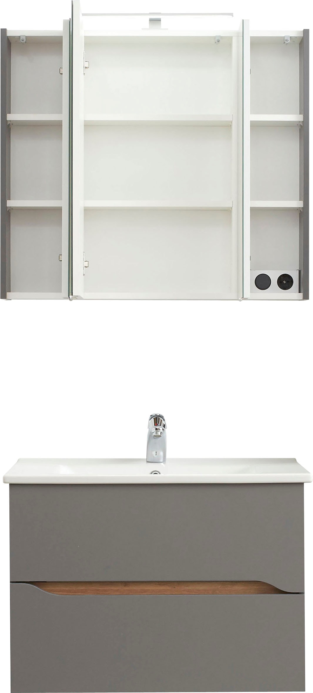 Saphir Ensemble de meubles de salle de bain »Quickset 2-teilig, Keramikwaschtisch mit LED-Spiegelschrank« 2 cuis tlg.