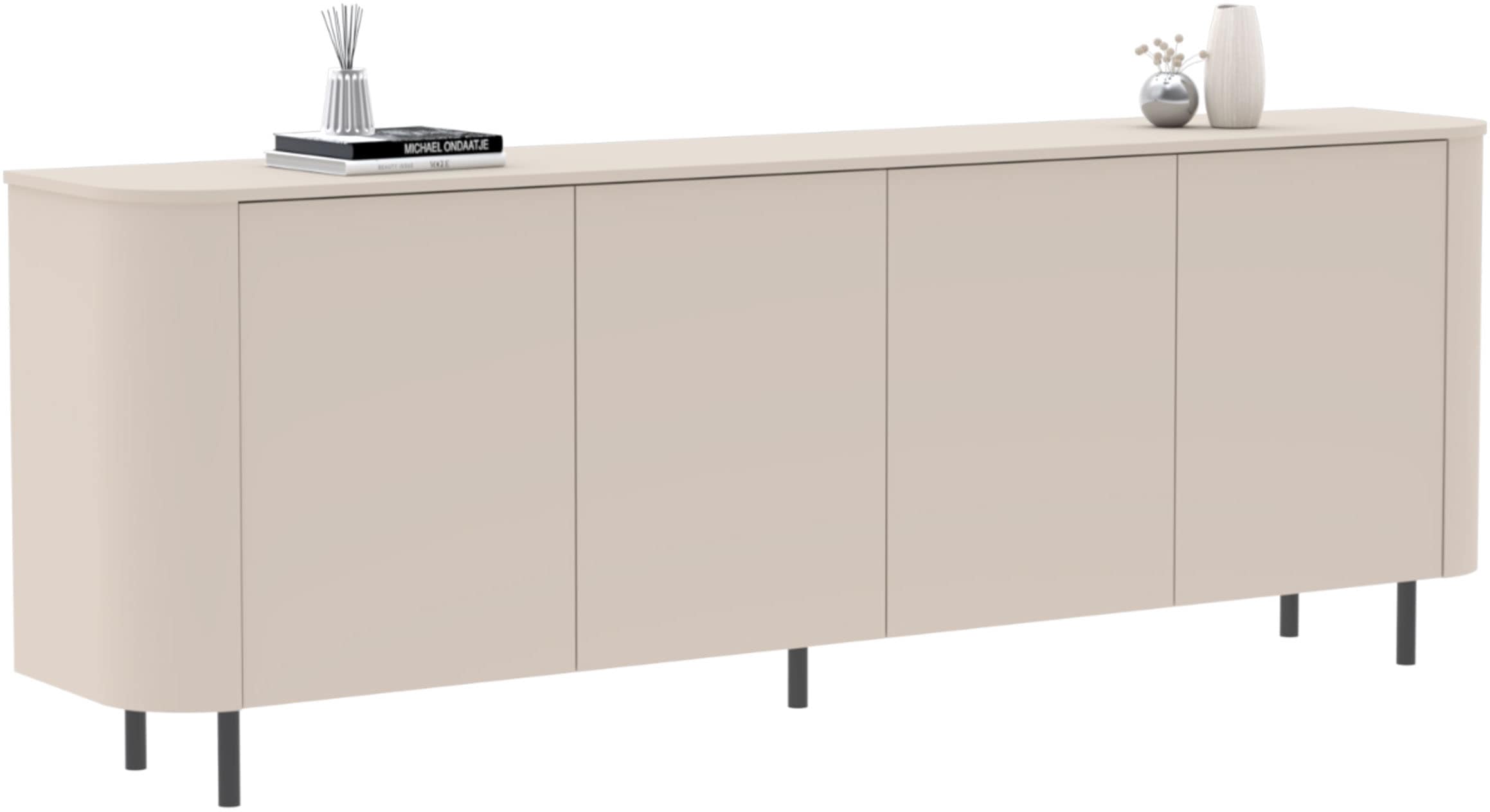 INOSIGN Sideboard »Lido, 231 cm breit, 4 Türen, Anrichte, Kommode, Stauraumschrank« Formgebogenes MDF, Stirnseiten mit Rundung, Push-to-open, Metallfüsse