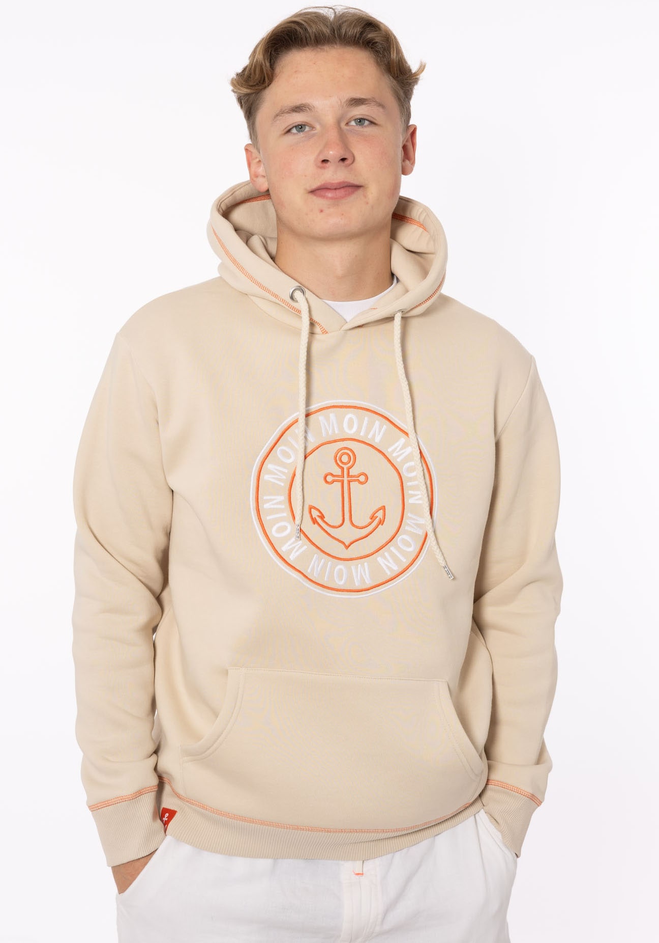 Image of Zwillingsherz Hoodie ""Anker & Moin"", mit neongelber Kontrastnaht