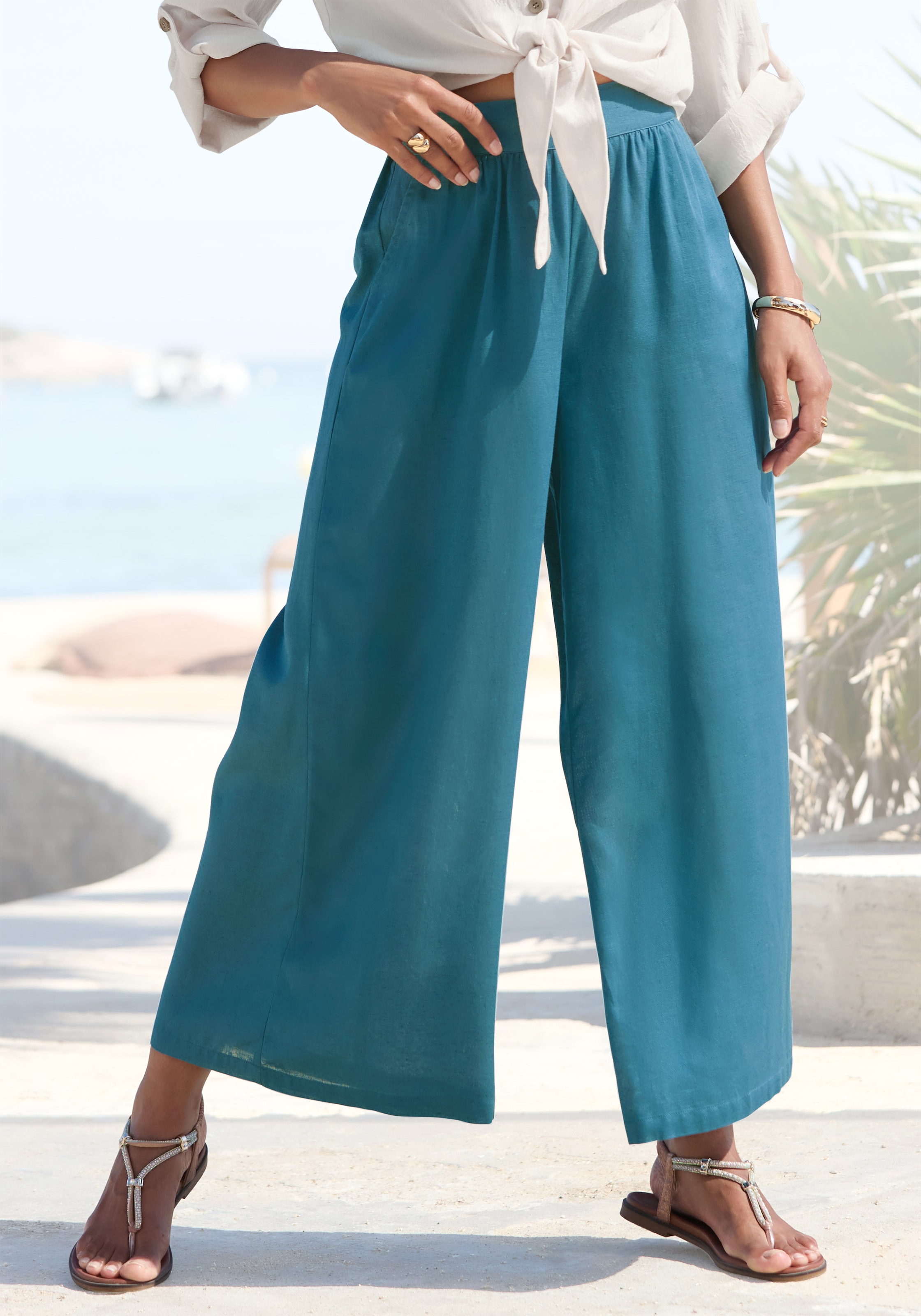 Image of LASCANA Culotte "mit Leinen-Anteil und weitem Bein" Leinenhose, luftige Sommerhose in 7/8-Länge aus Leinenmix, Culotte