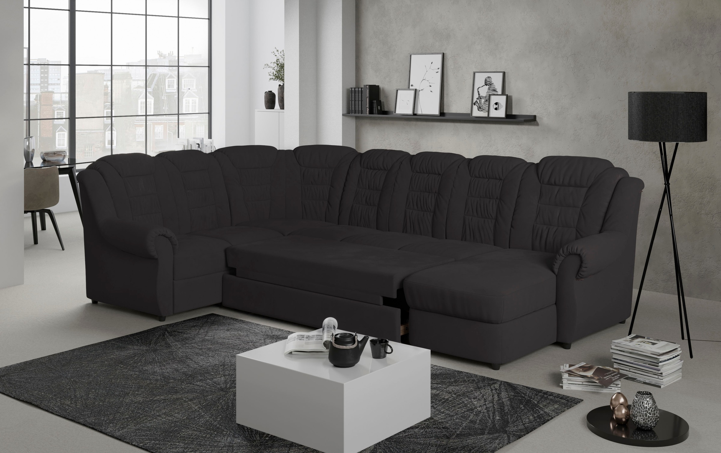 Home affaire Wohnlandschaft »Boston U-Form«, Gemütliche Wohnlandschaft mit hoher Rückenlehne in klassischem Design