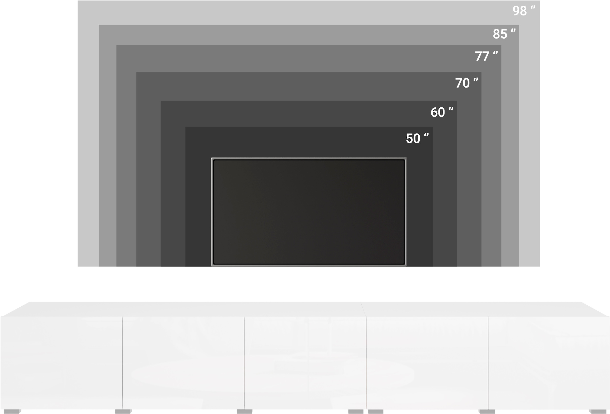 GOODproduct Lowboard »Denver 250 cm für bis zu 98-Zoll TVs - Weltmeisterschaft im XXL Format« Wahlweise mit oder ohne offenes Fach in der Mitte