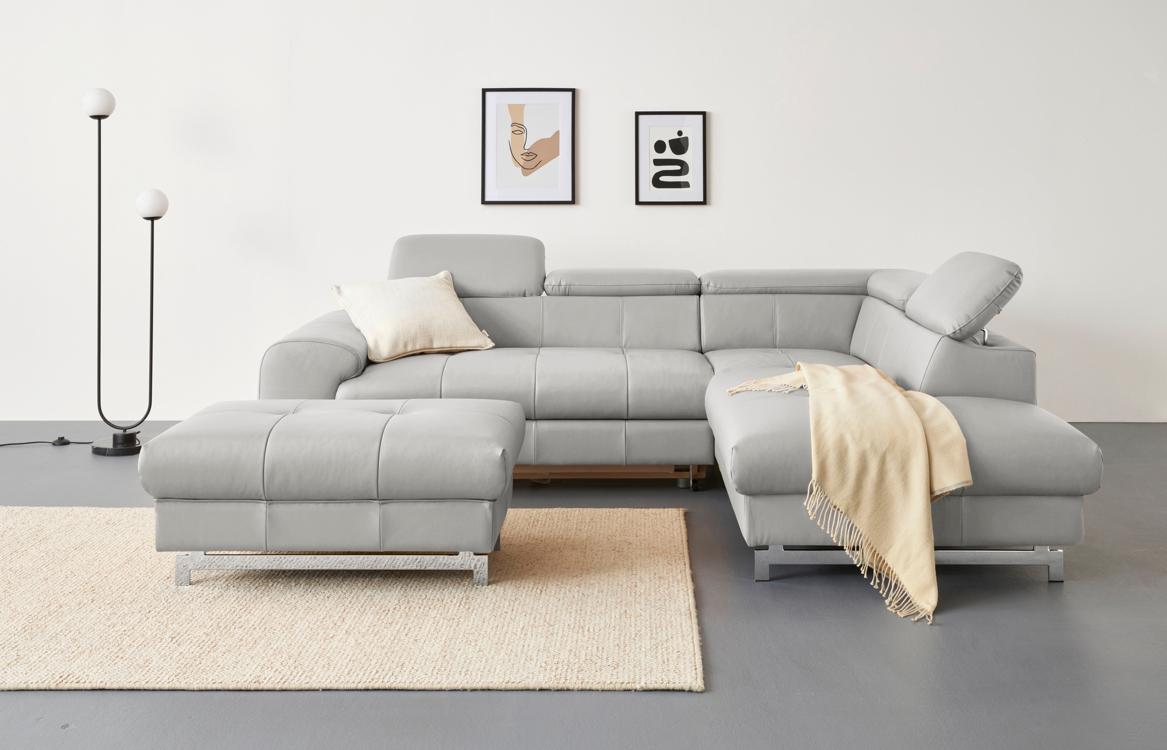 COTTA Ecksofa »Chef L-Form«, mit Kopfteilverstellung, edle Metallkufen, wahlweise mit Bettfunktion