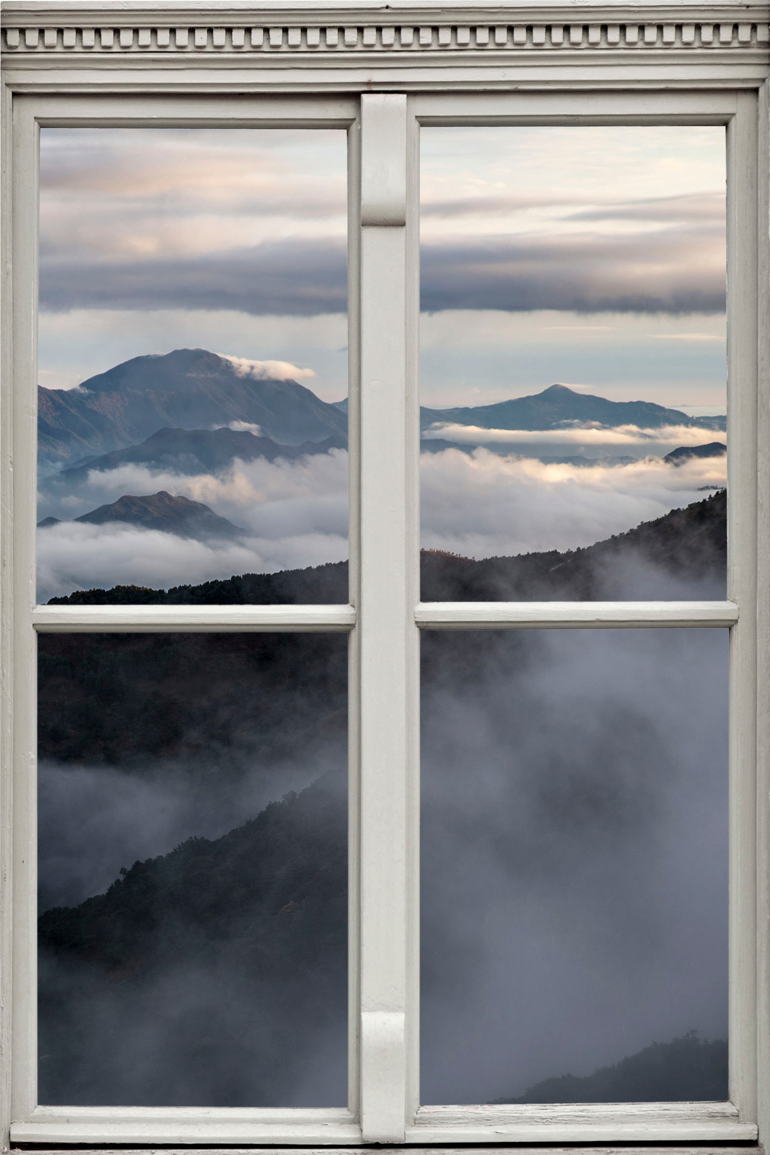 Image of queence Wandsticker "Nebelige Berge" Wandsticker, Wandbild, selbstklebend, 3D, Fenster
