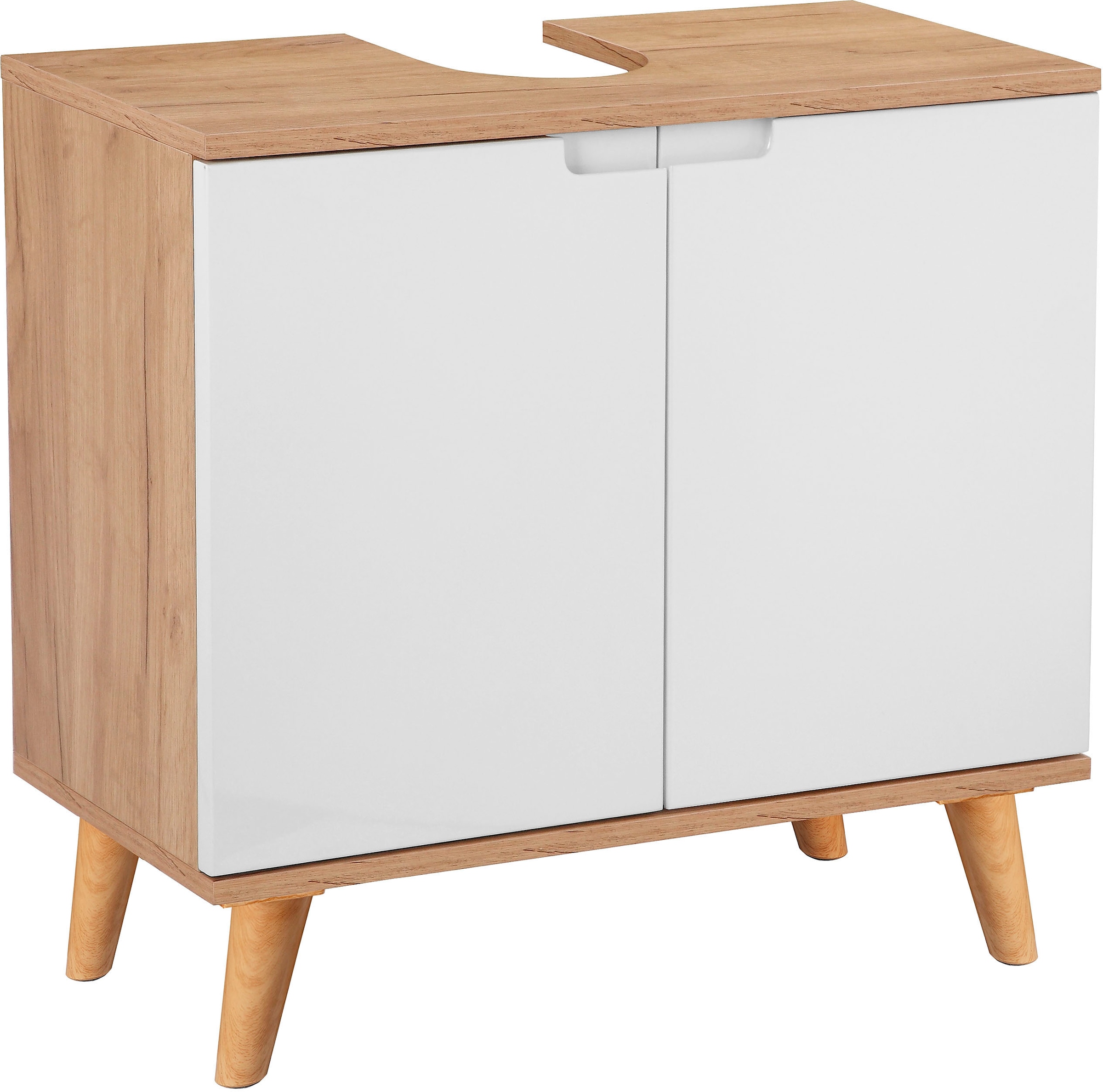 Image of welltime Waschbeckenunterschrank "Lund Badunterschrank für wandhängende Waschbecken WC Unterschrank" Badezimmerschrank WBU Breite 65cm mit Siphonausschnitt Badschrank