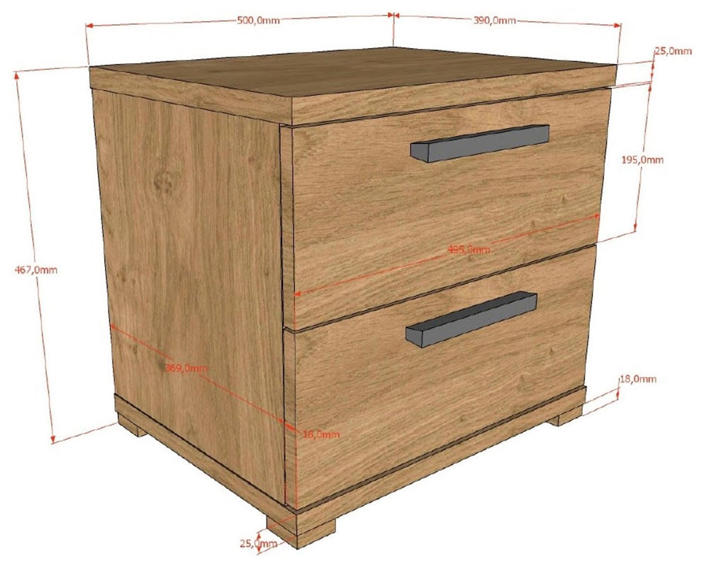 Vipack Table de nuit »SAM mit 2 geräumigen Schubladen, universell einsetzbar« L/H/P env. 50x46,7x39 cm, tiroirs avec soft-close,  Surface facile d'entretien en décor chêne