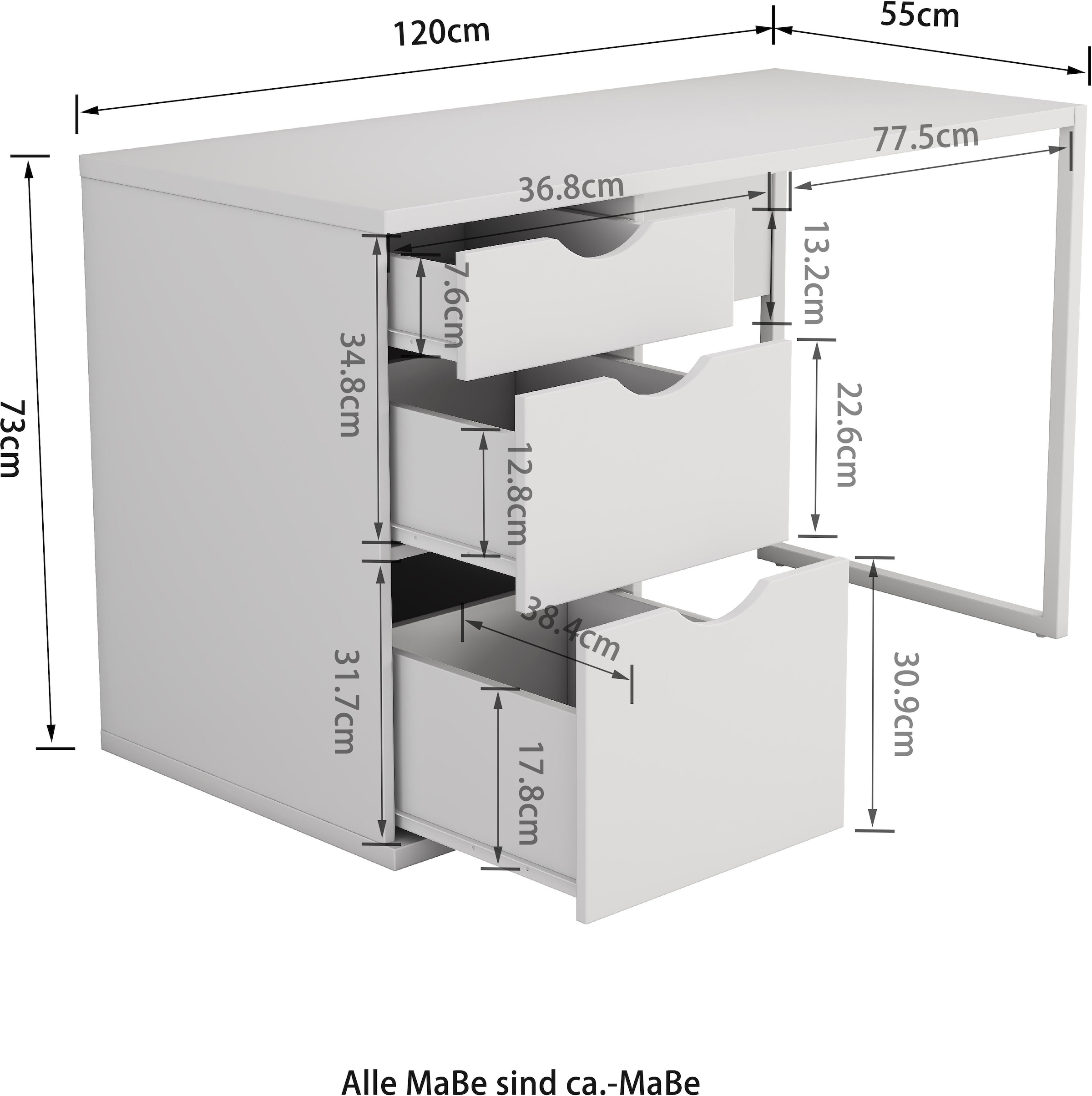 GOODproduct Schreibtisch Set,  mit Schubladen, im modernen skandinavischen Design, Breite 120 cm