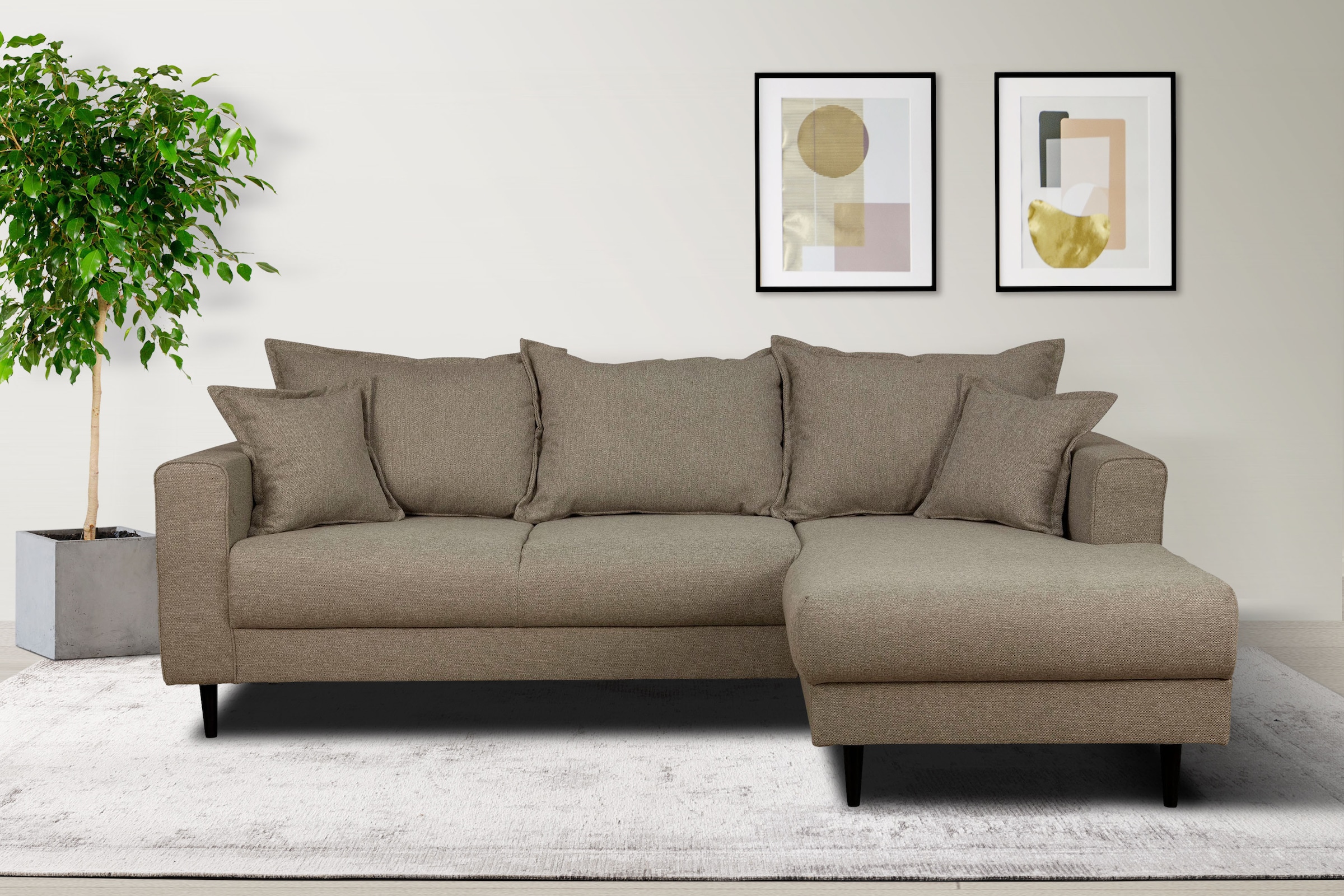 Image of Home affaire Ecksofa "VEYRAS L-Form, hoher Sitzkomfort, Masse B/T/H: 230/150/76 cm" mit Wellenunterfederung, incl. Rückenkissen und Zierkissen