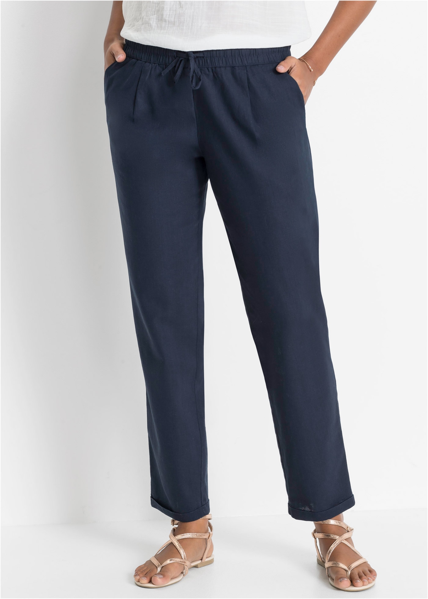 Image of bonprix Leinenhose aus Leinen und Lyocell, mit Elastik-Bündchen, Regular Fit