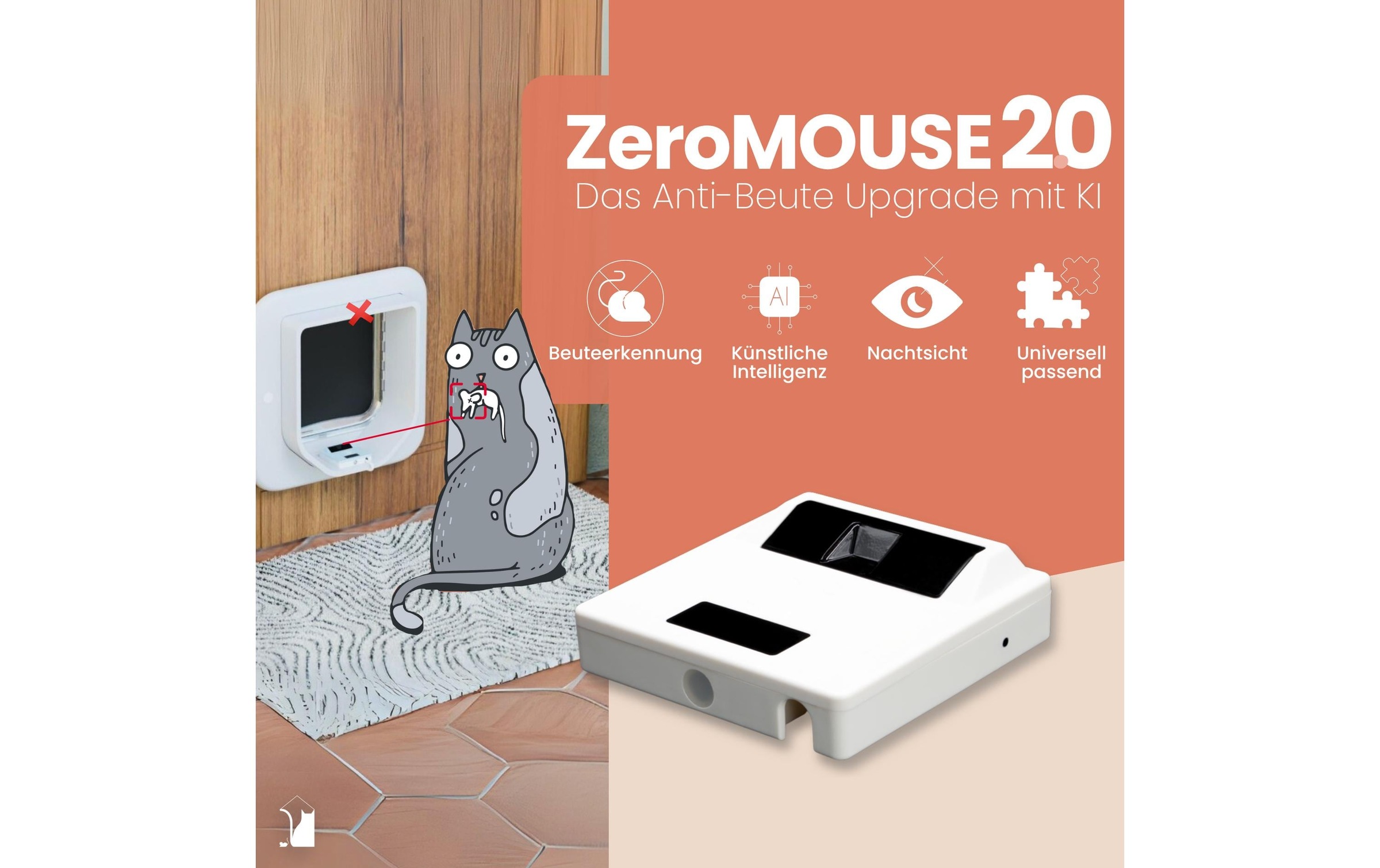   Katzenklappe »Zeromouse ZeroMOUSE 2.0 zur« KI Beutestopp für RFID Katzenklappen