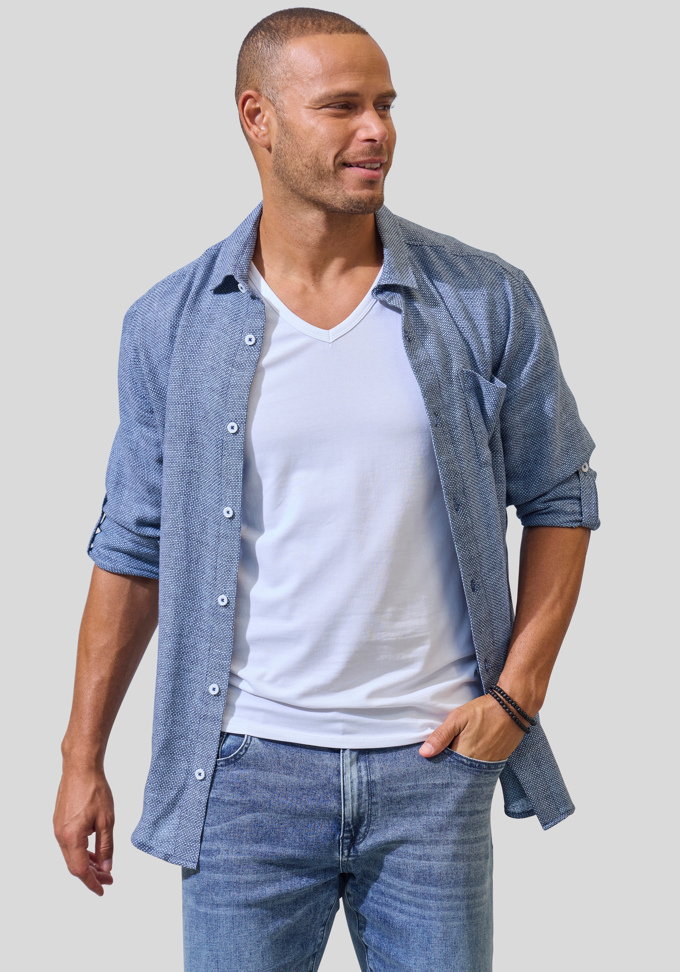John Devin T-shirt »mit tiefem V-Ausschnitt, V-neck, Unterziehshirt« pack de 3,  en coton élastique de qualité