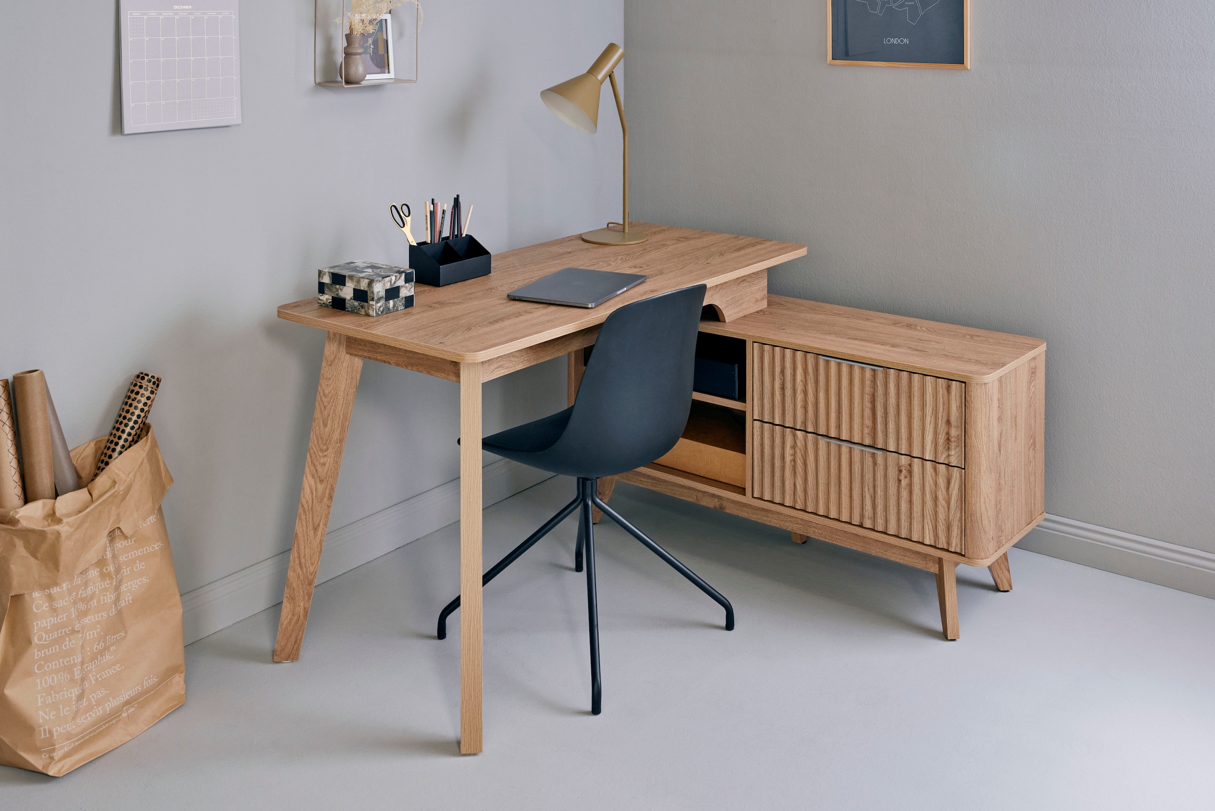 Jahnke Eckschreibtisch »WAVE C 150 E« 1 Stk. tlg. Eckschreibtisch, Fronten in Wellendesign, wechselseitig montierbar