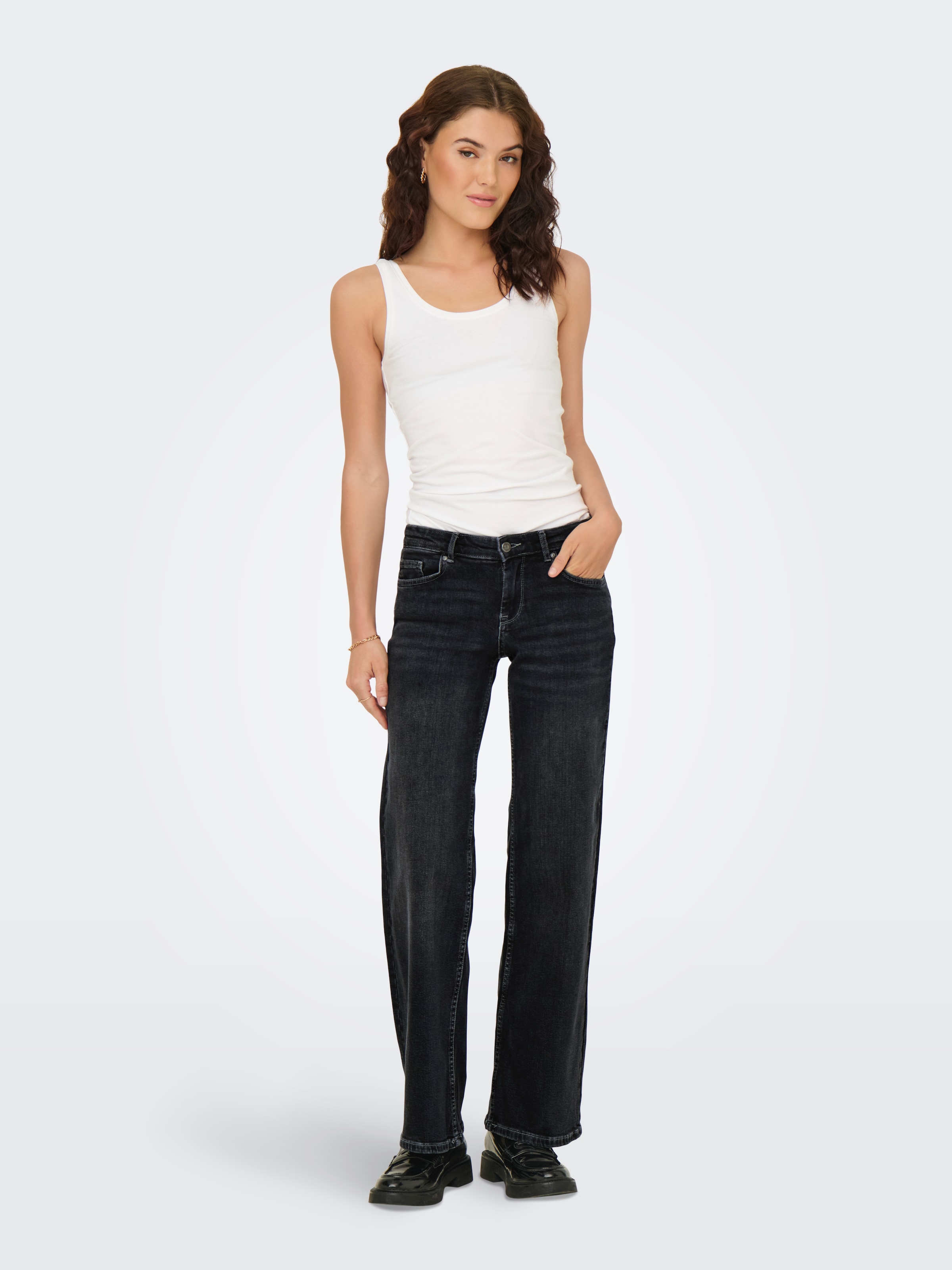 ONLY Straight-Jeans »ONLJUDY-O LW WIDE LEG DNM TAI850 NOOS« in dunkler Waschung, gerade Form, niedrige Leibhöhe