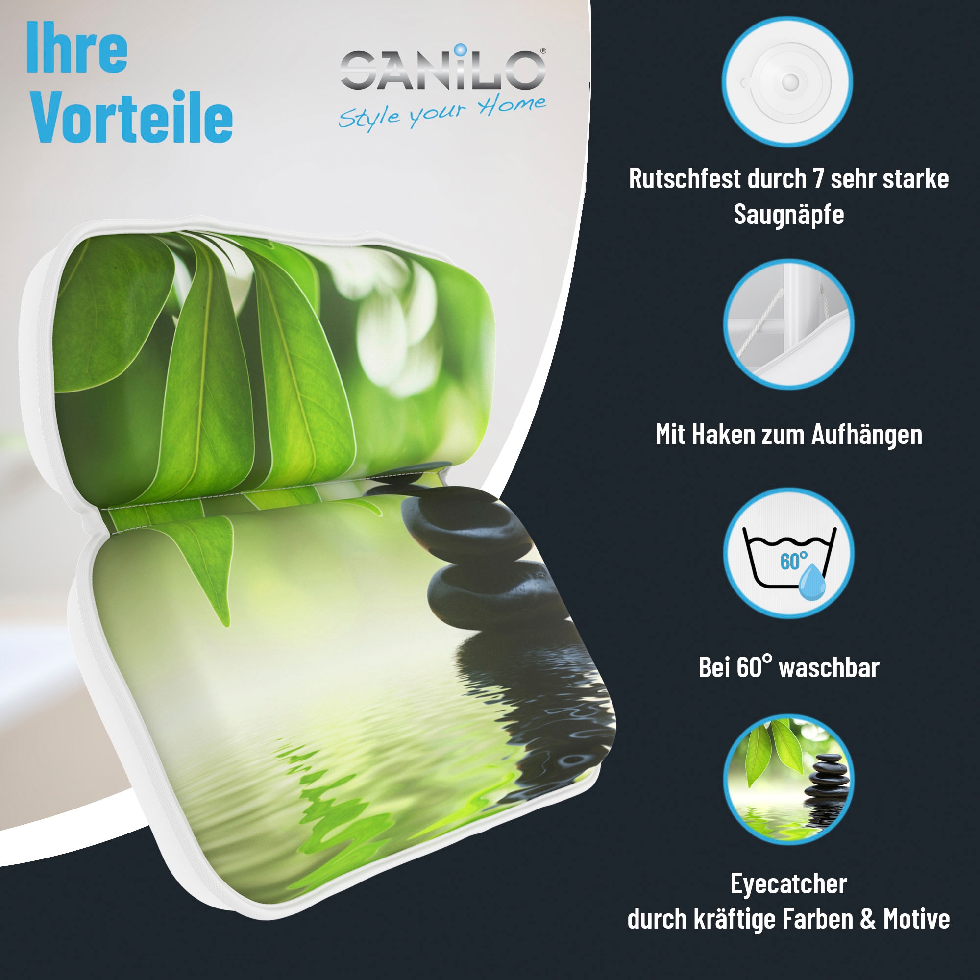 Sanilo Nackenkissen »Badewannenkissen Harmony«, bequem, rutschfest, kräftige Farben, mit 7 starken Saugnäpfen
