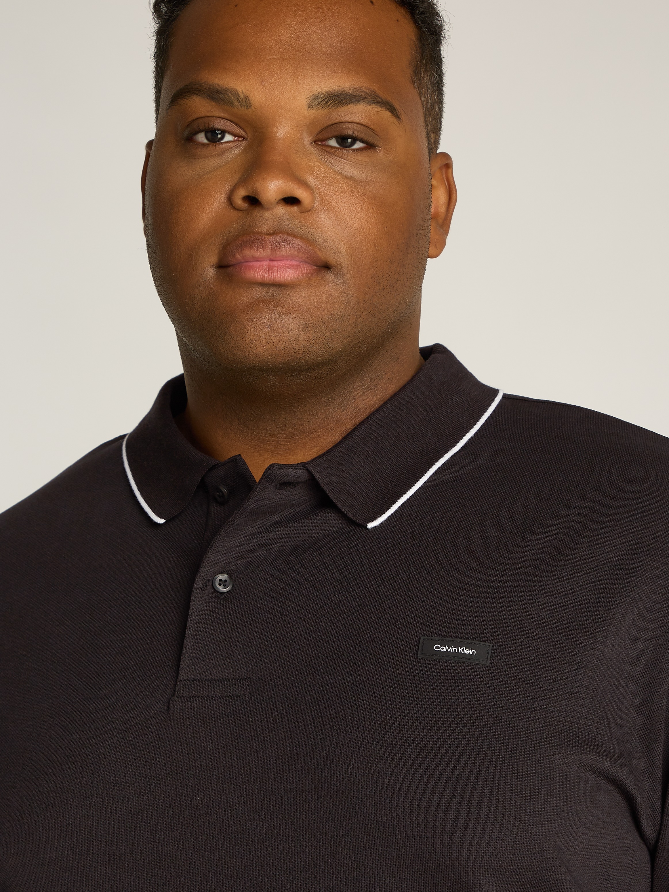 Calvin Klein Big&Tall Langarm-Poloshirt »BT_STRETCH PIQUE TIPPING LS POLO«, in grossen Grössen mit Logopatch
