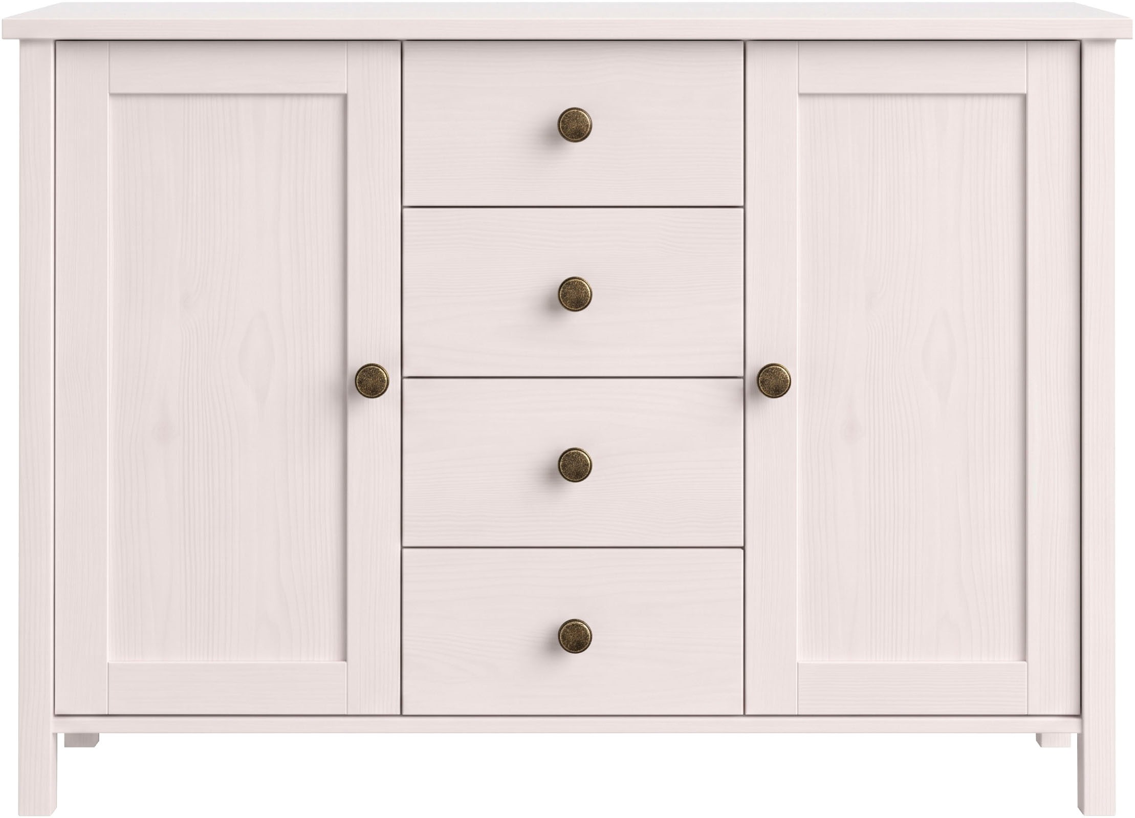 GOODproduct Buffet »Mikkeli Küchenbuffet mit 2 Glastüren, Metallgriffe« aus massiver FSC®-zertifizierter Kiefer, moderner Landhausstil