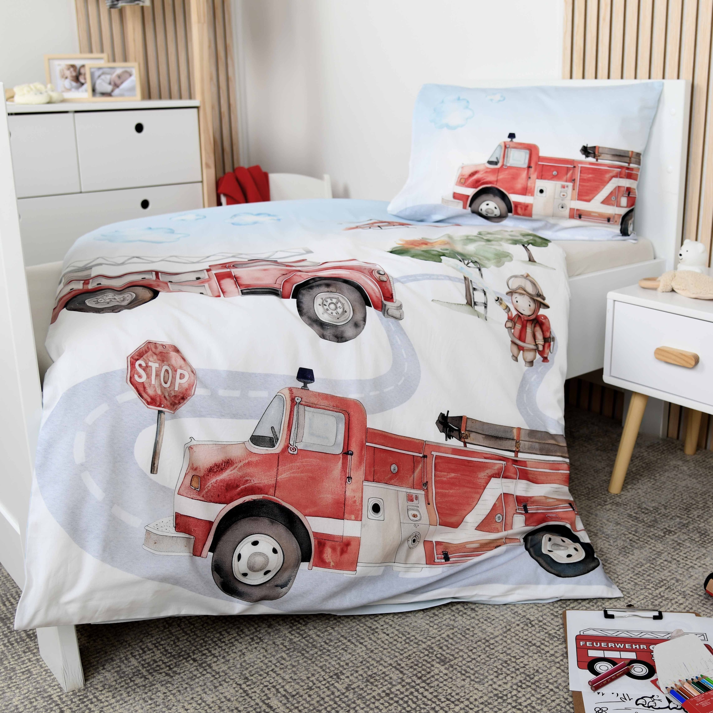 Baby Best Linge de lit pour bébé »Feuerwehr« 2 Parure de lit réversible