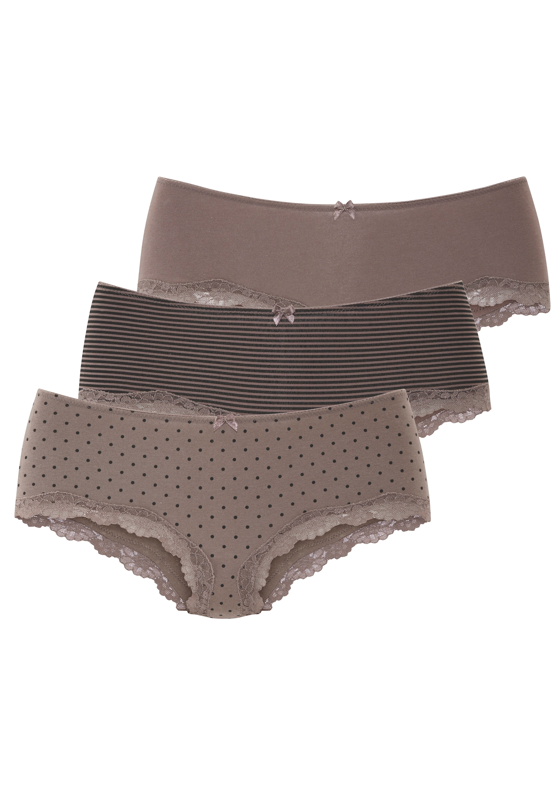 LASCANA Panty 3er-Pack,  aus elastischer Baumwolle mit zarter Spitze
