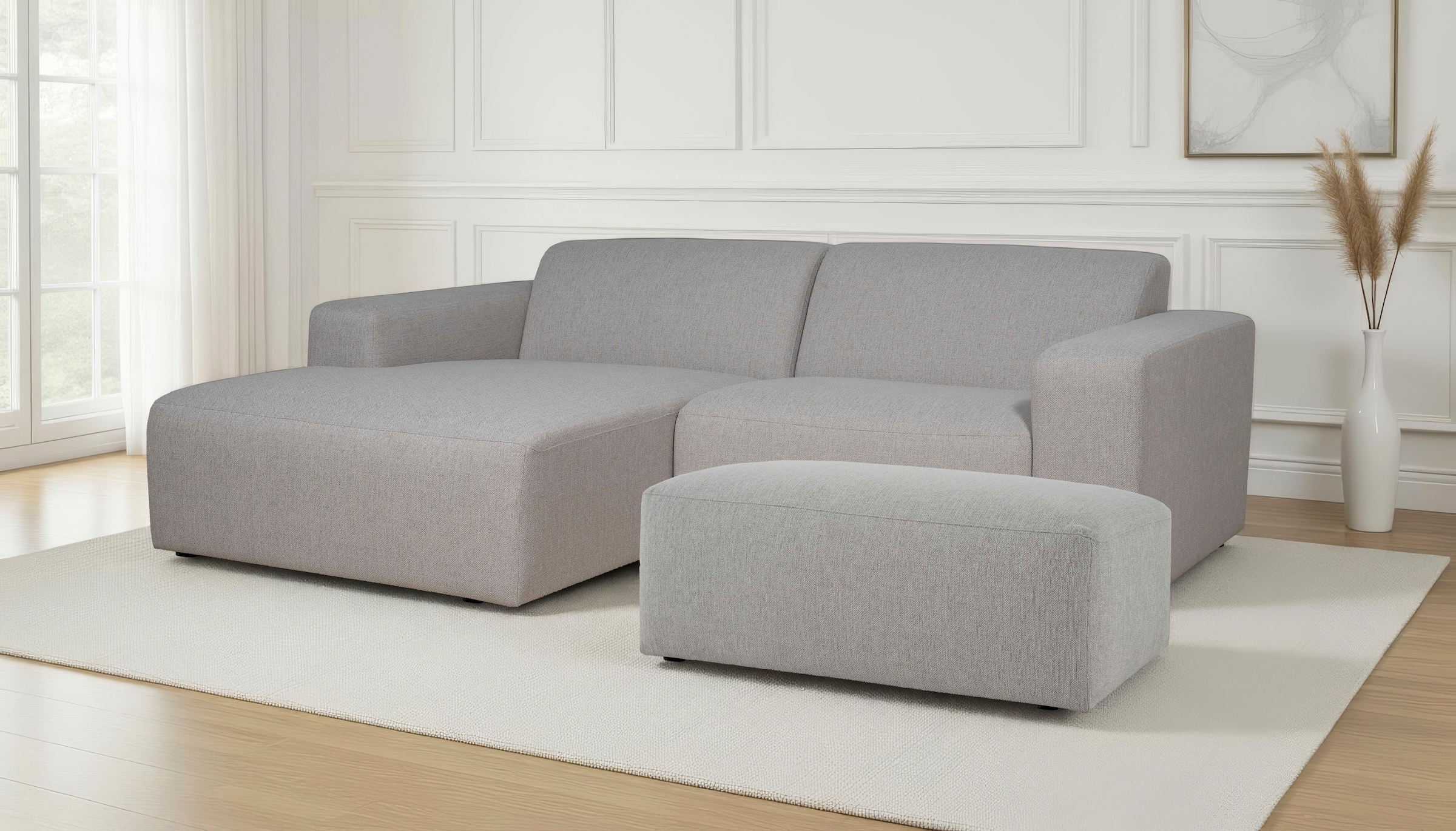 INOSIGN Ecksofa »Koa,228cm, L-Form, Modulsofa, Webstoff, Cord, Struktur, Chenille« Designsofa, Set, Hocker inklusive, weicher Lounge-Sitzkomfort