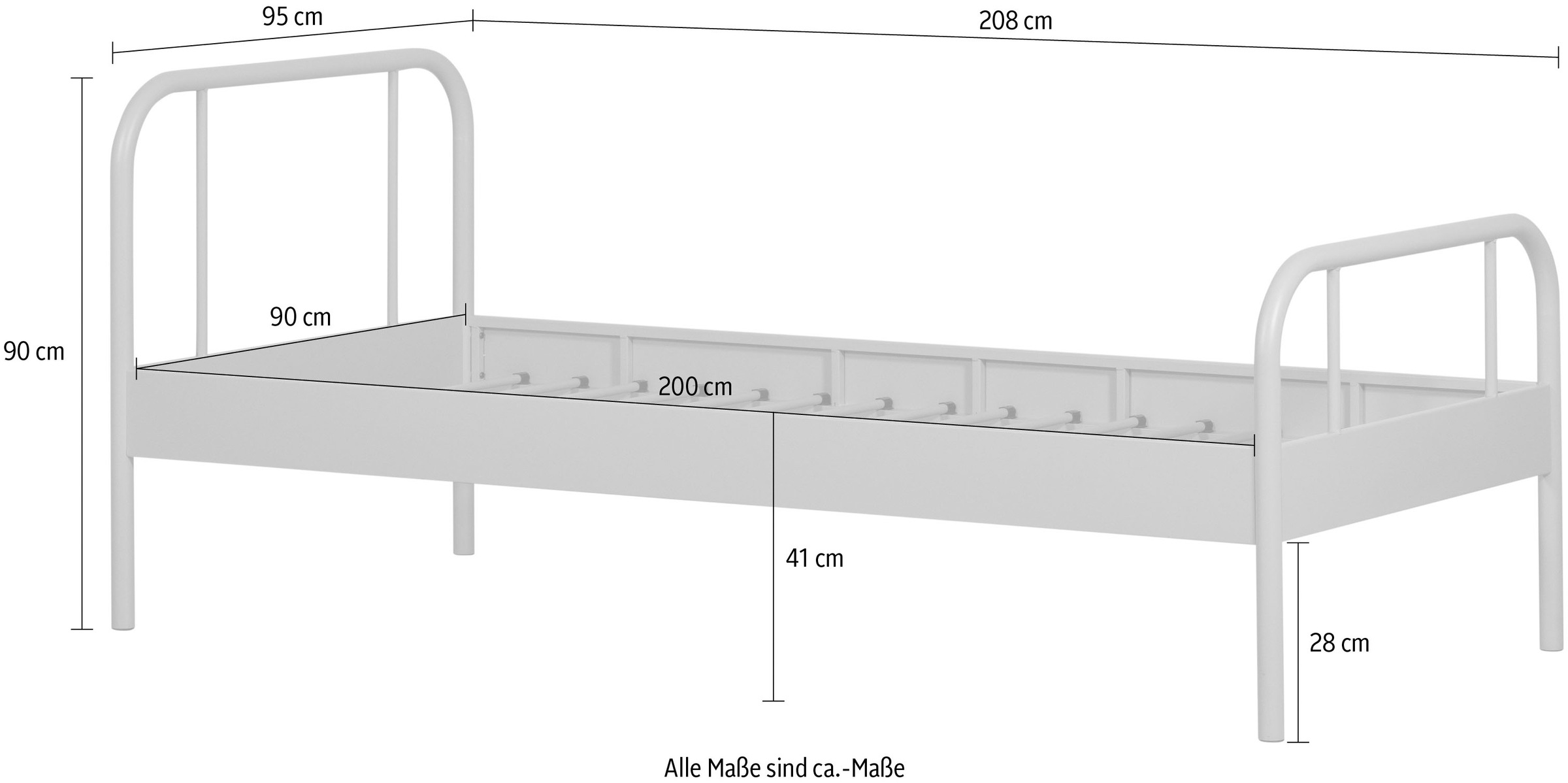 WOOOD Bettgestell »Mata Stahlrahmen pulverbeschichtet, H 90 x B 208 x T 95 cm« Matratzenmass 90x200 cm, einfach zu montierbar, Pfleiglicht