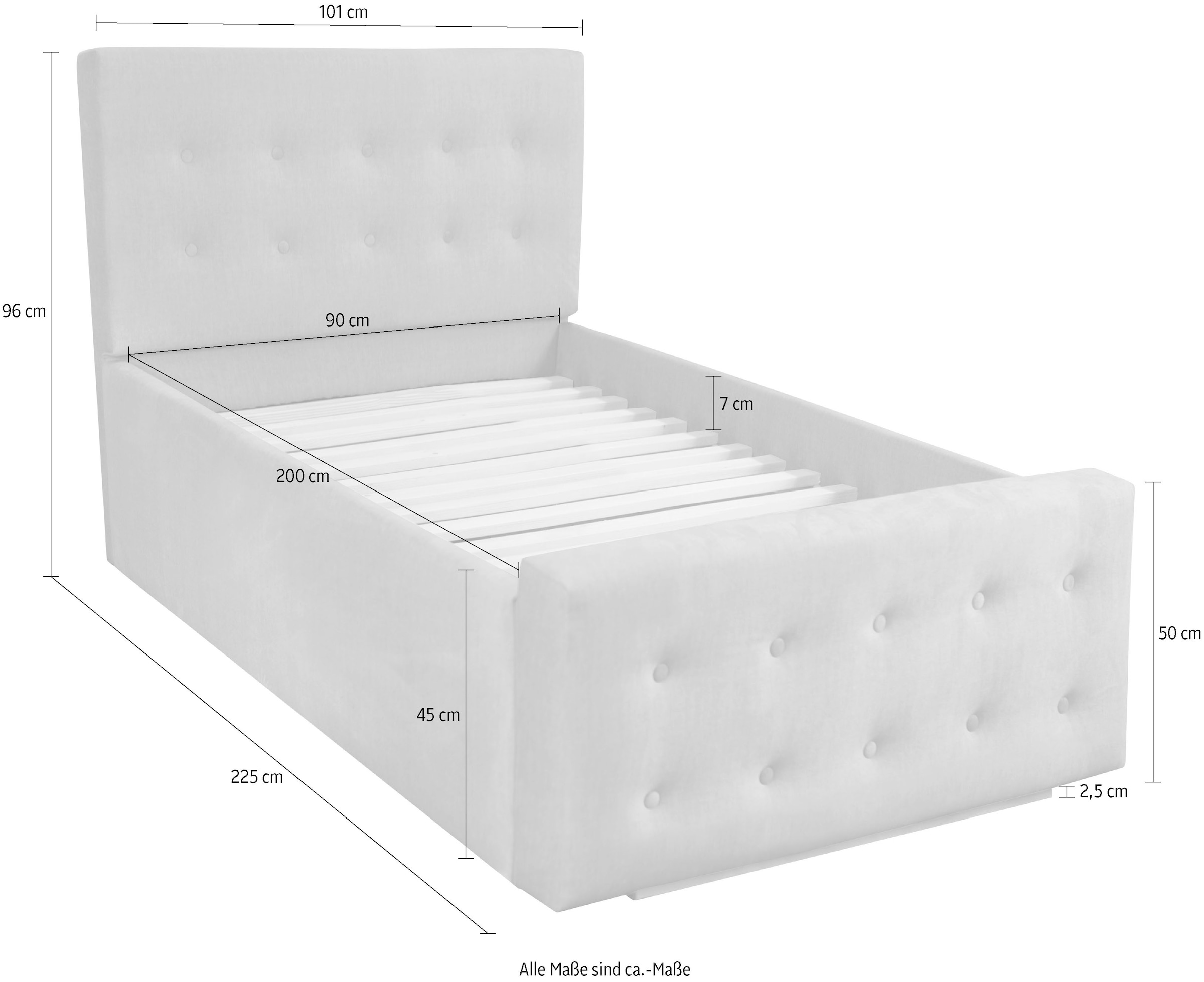 Home affaire Polsterbett »Vaine« in 5 Breiten, auch in Länge 220 cm, incl. Roll-Lattenrost