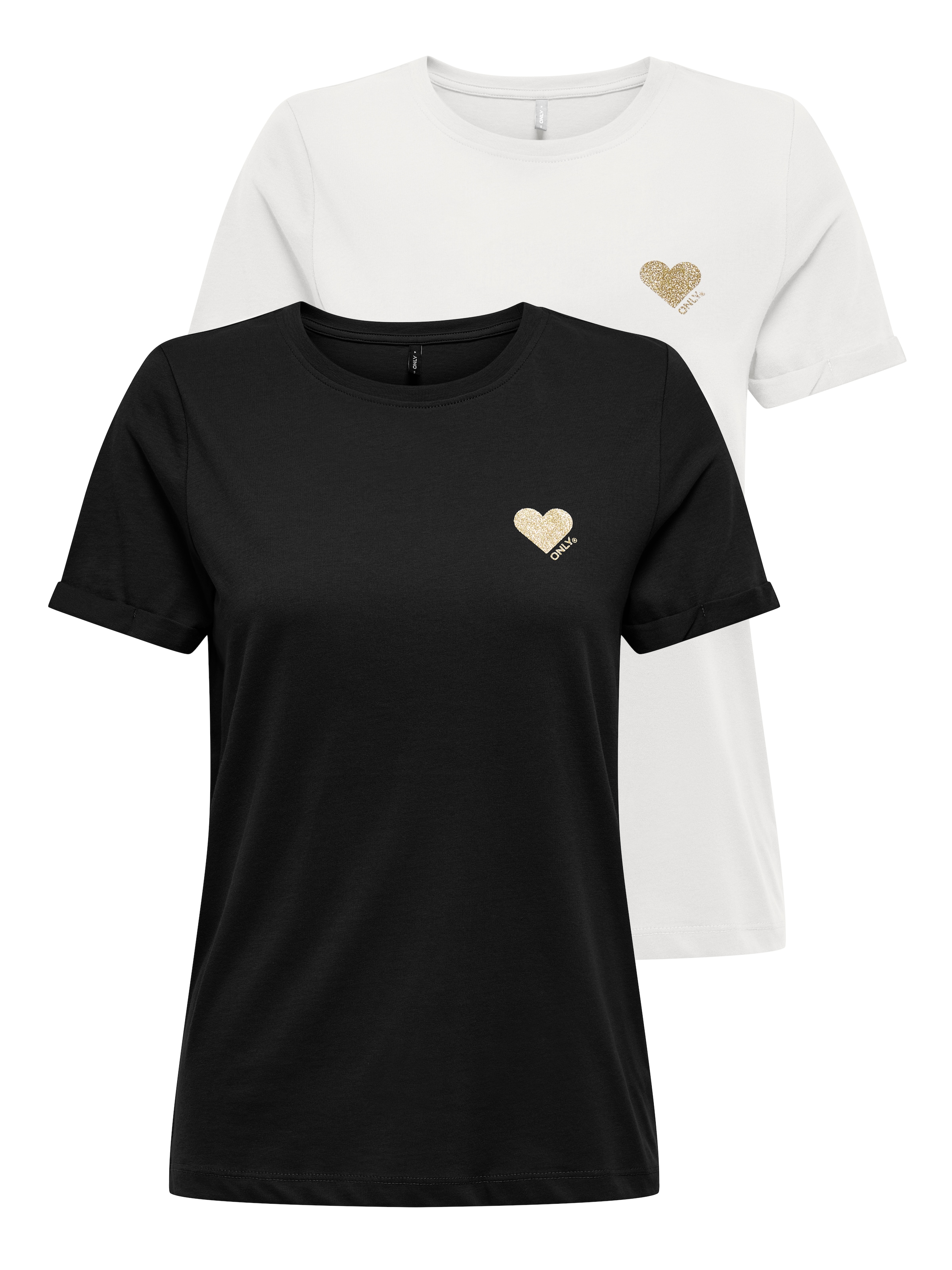 Image of ONLY Kurzarmshirt "ONLKITA LIFE S/S TOP 2 PACK CS JRS" Packung, 2 Stk. Baumwolle, Glitzerdruck