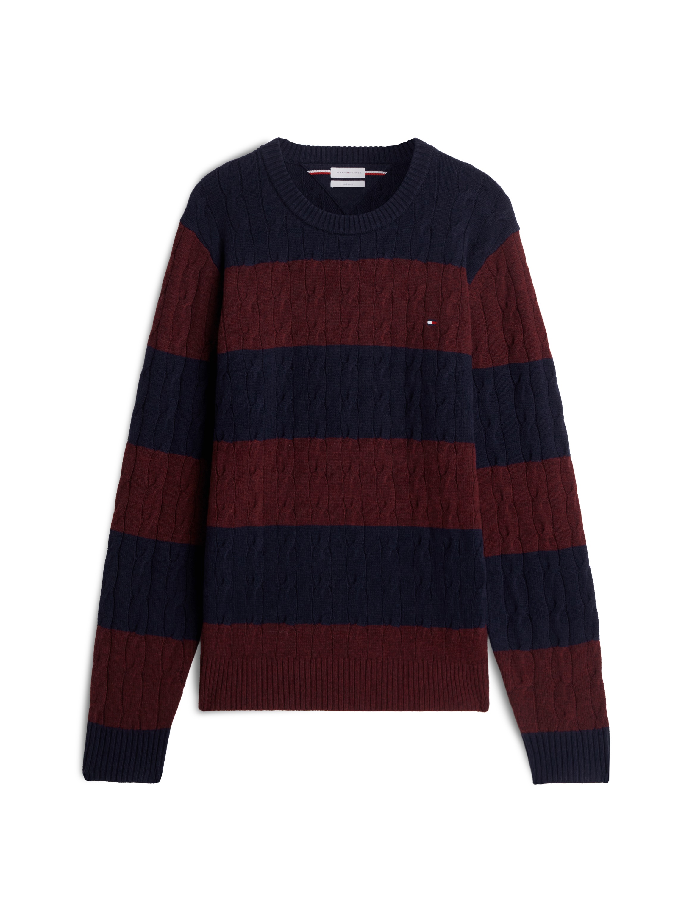 Tommy Hilfiger Rundhalspullover »LAMBSWOOL CABLE CREW« aus reiner Lammwolle mit Zopfmuster