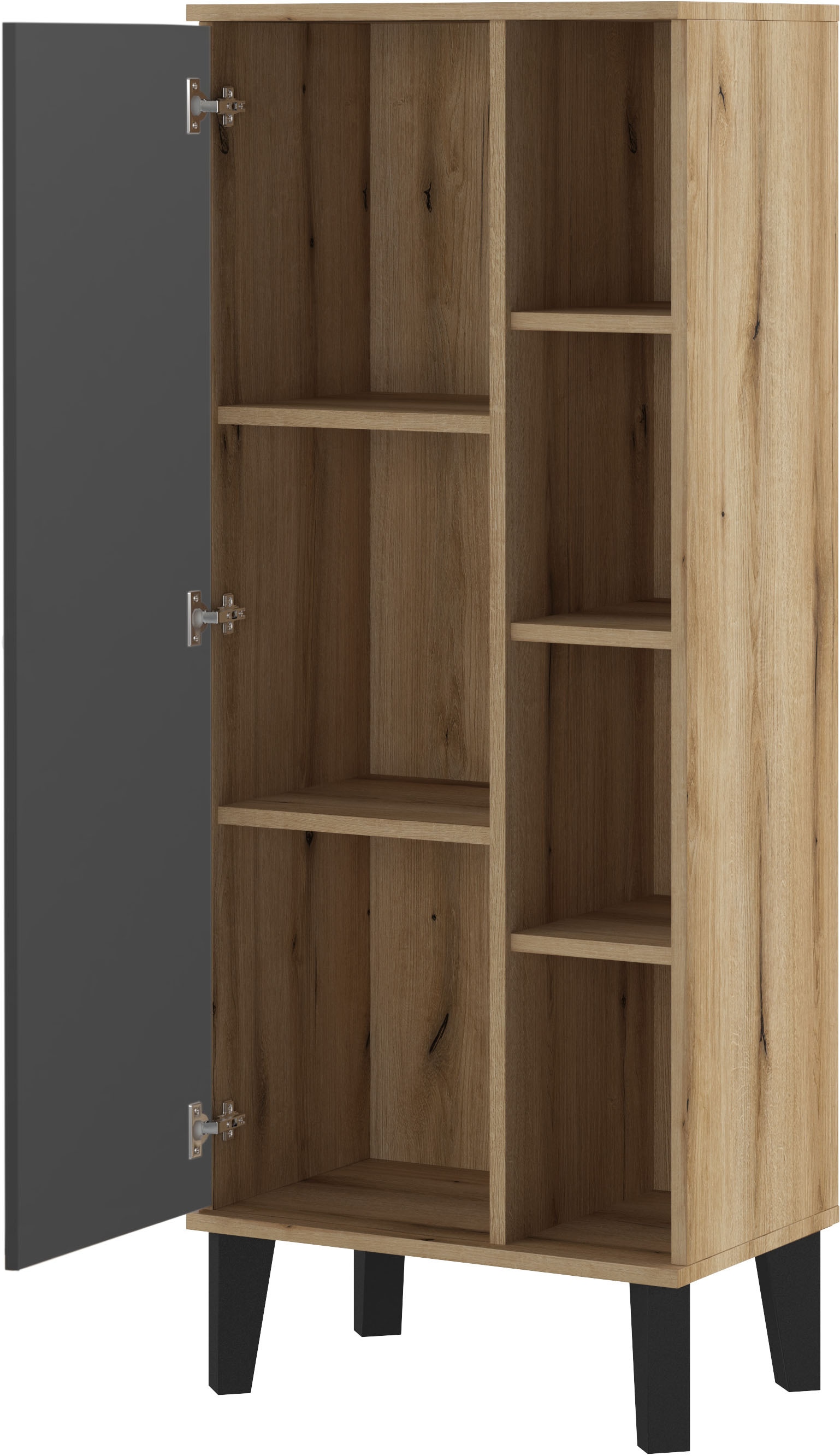 INOSIGN Stauraumschrank »Oslo, Badschrank mit Knopfgriff, Hochschrank im skandinavischen Design« in der Türfarbe Weiss oder Grau verfügbar, ausreichend Stauraum