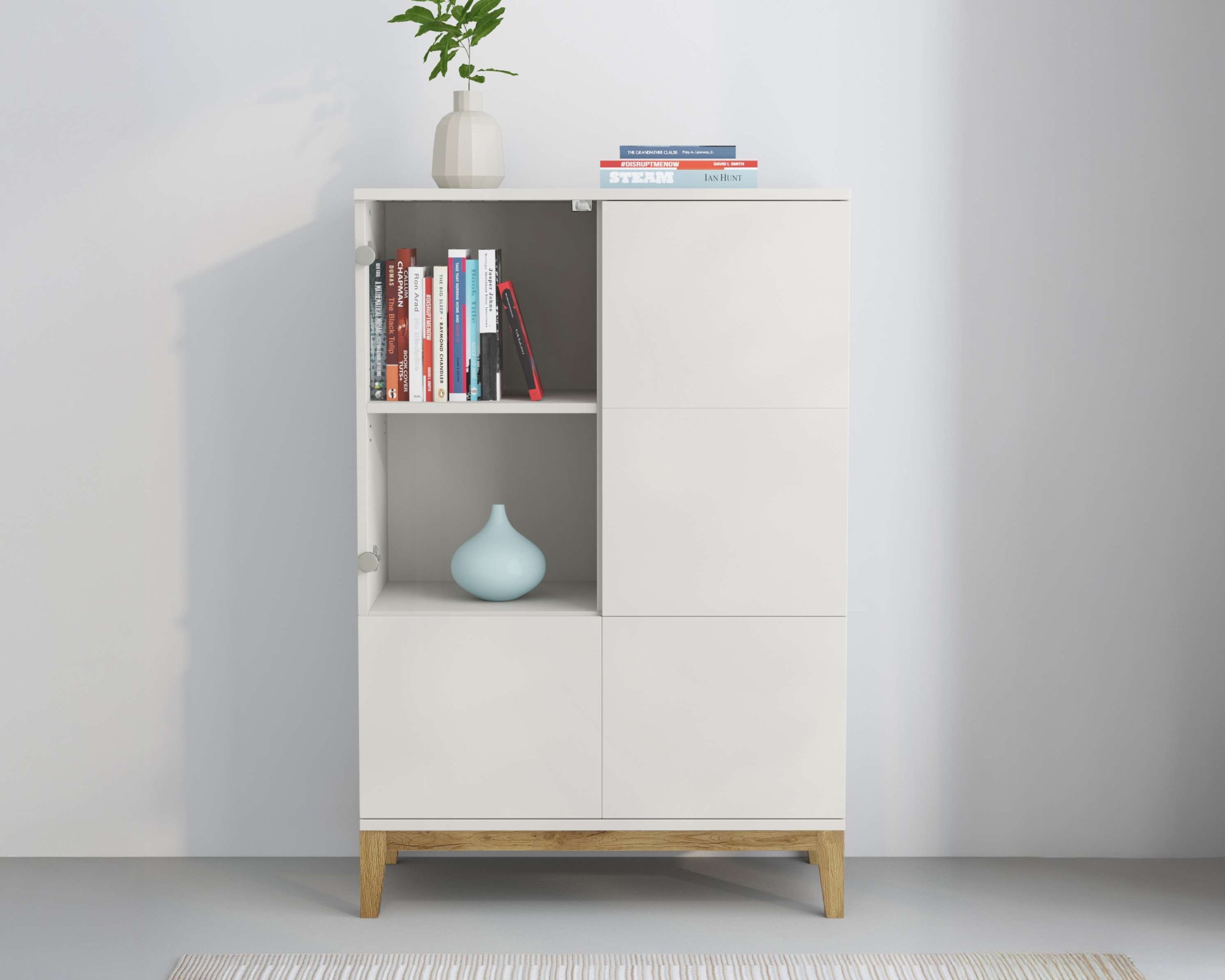 Image of GOODproduct Highboard "Maryd" Kommode, Midischrank, m. Glas- u. Holztüren, Einlegeböden, Breite 80cm