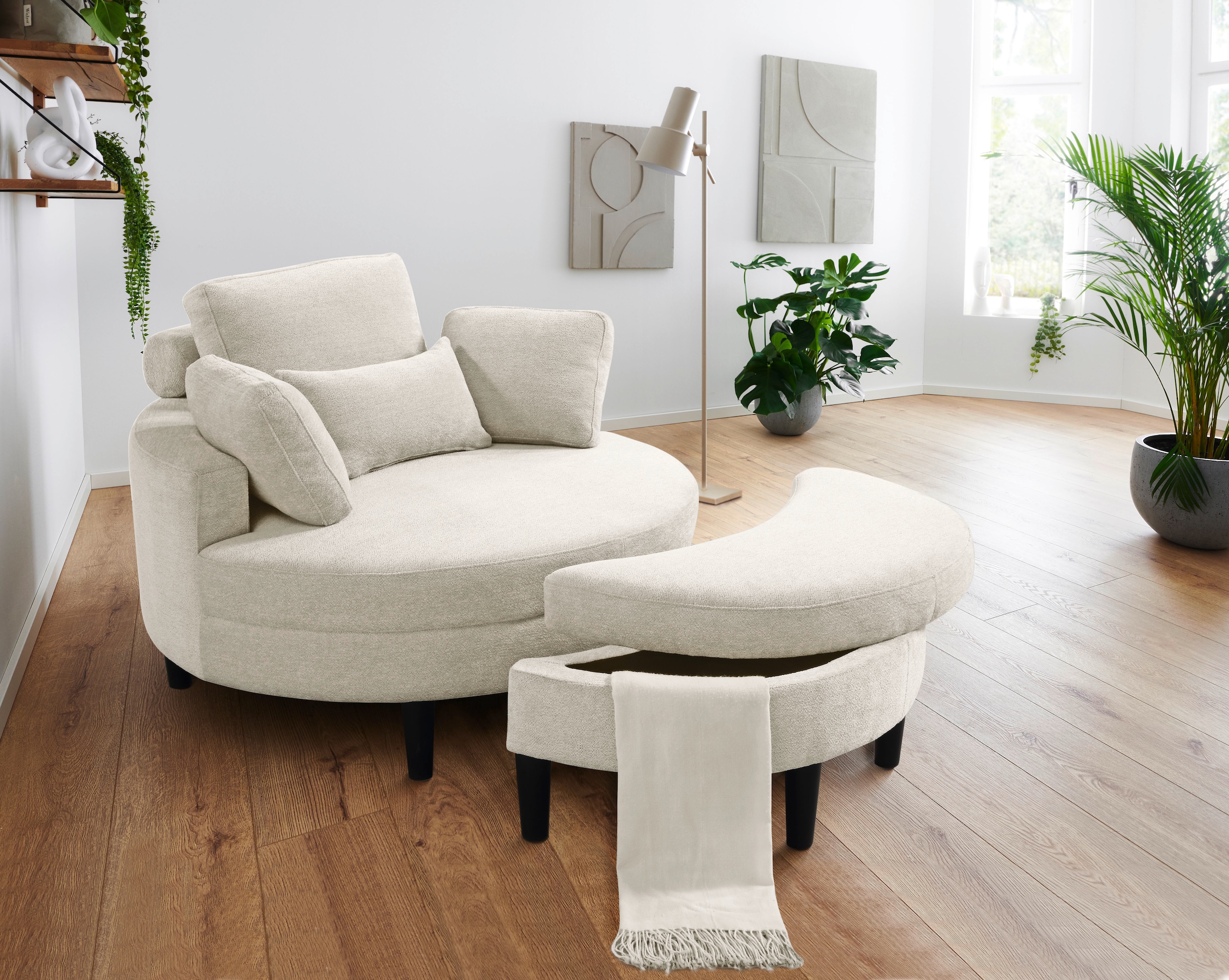 ATLANTIC home collection Canapé 2 places »Ravi, B: 114 cm« XXL- Sessel, mit Stauraumhocker, Rückenstütze & 4 Zierkissen