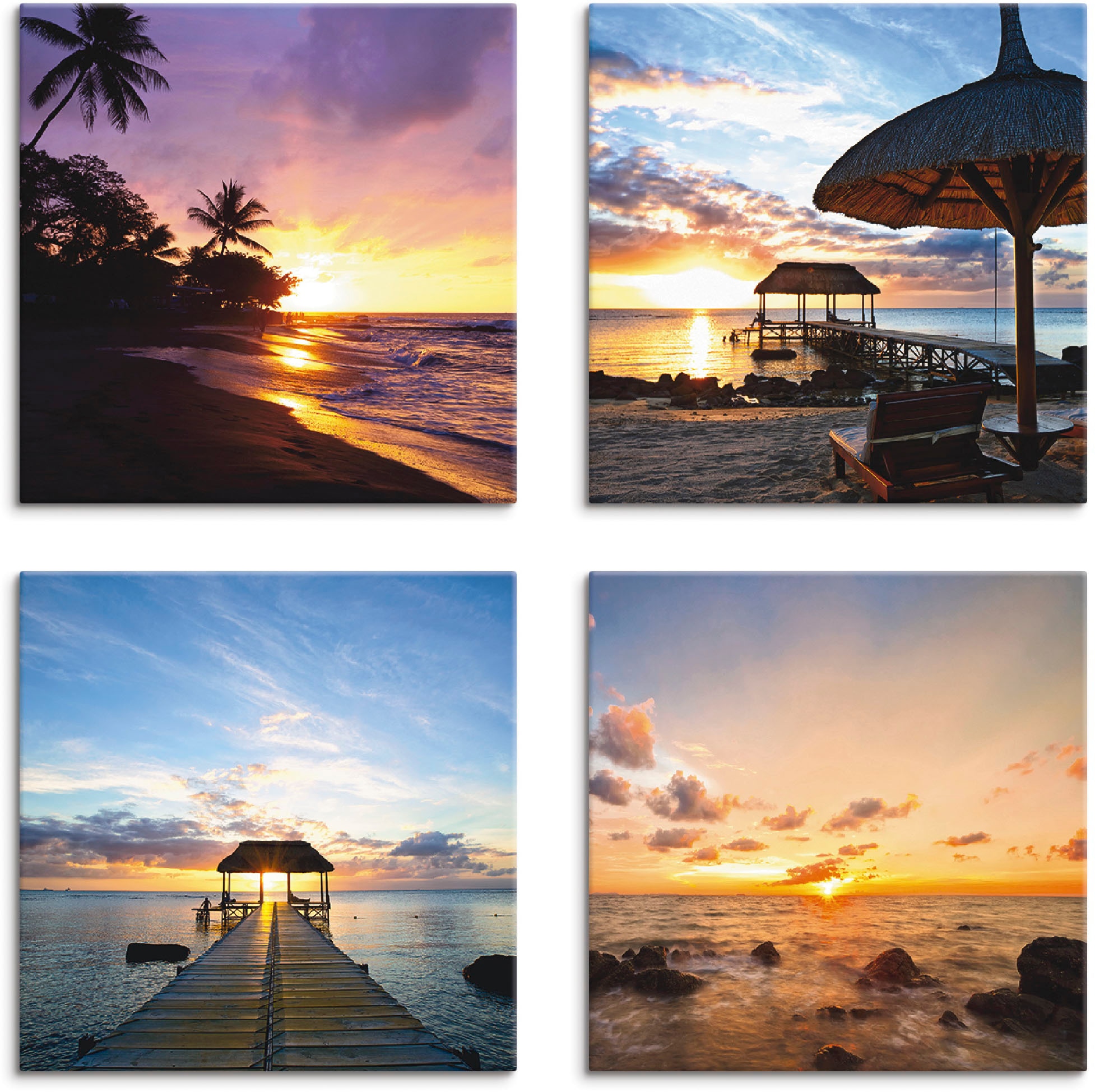 Artland Leinwandbild »Sonnenuntergang am Strand«, Grössen St.), Set, verschiedene kaufen -untergang, (4 4er Sonnenaufgang 