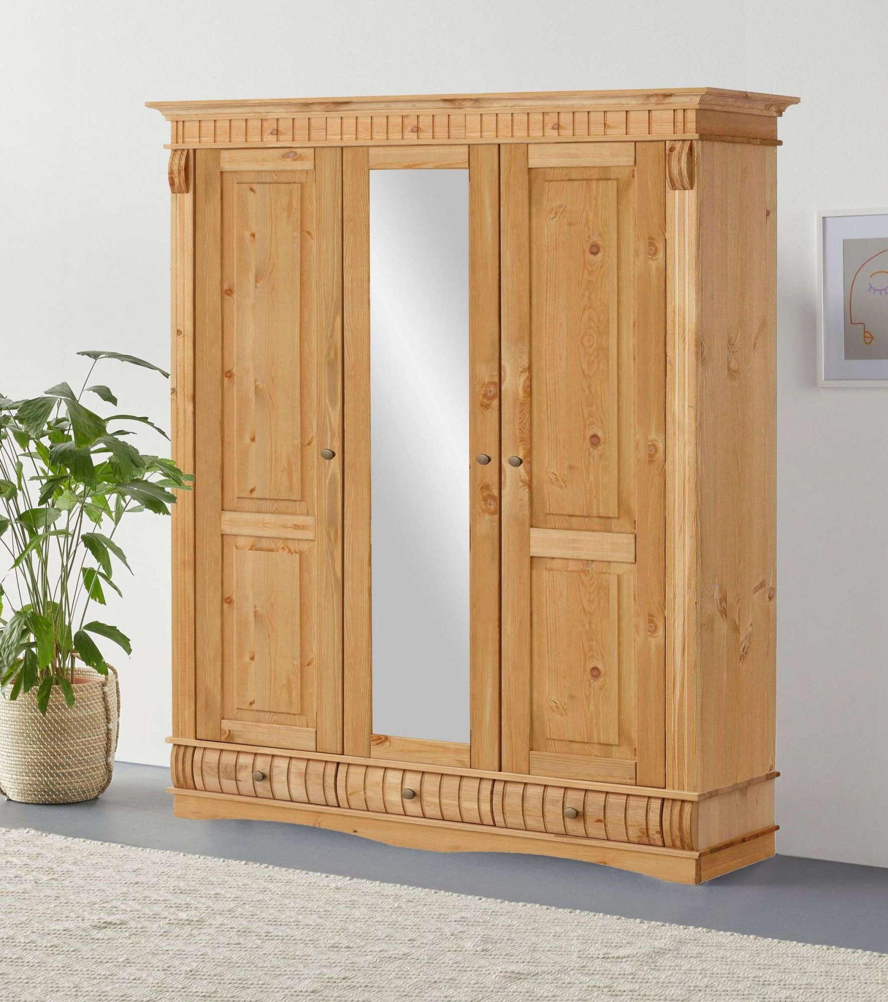 Home affaire Kleiderschrank »Teresa«, 3 Türen, aus massiver Kiefer, Breite 152 cm, mit Spiegel, FSC®