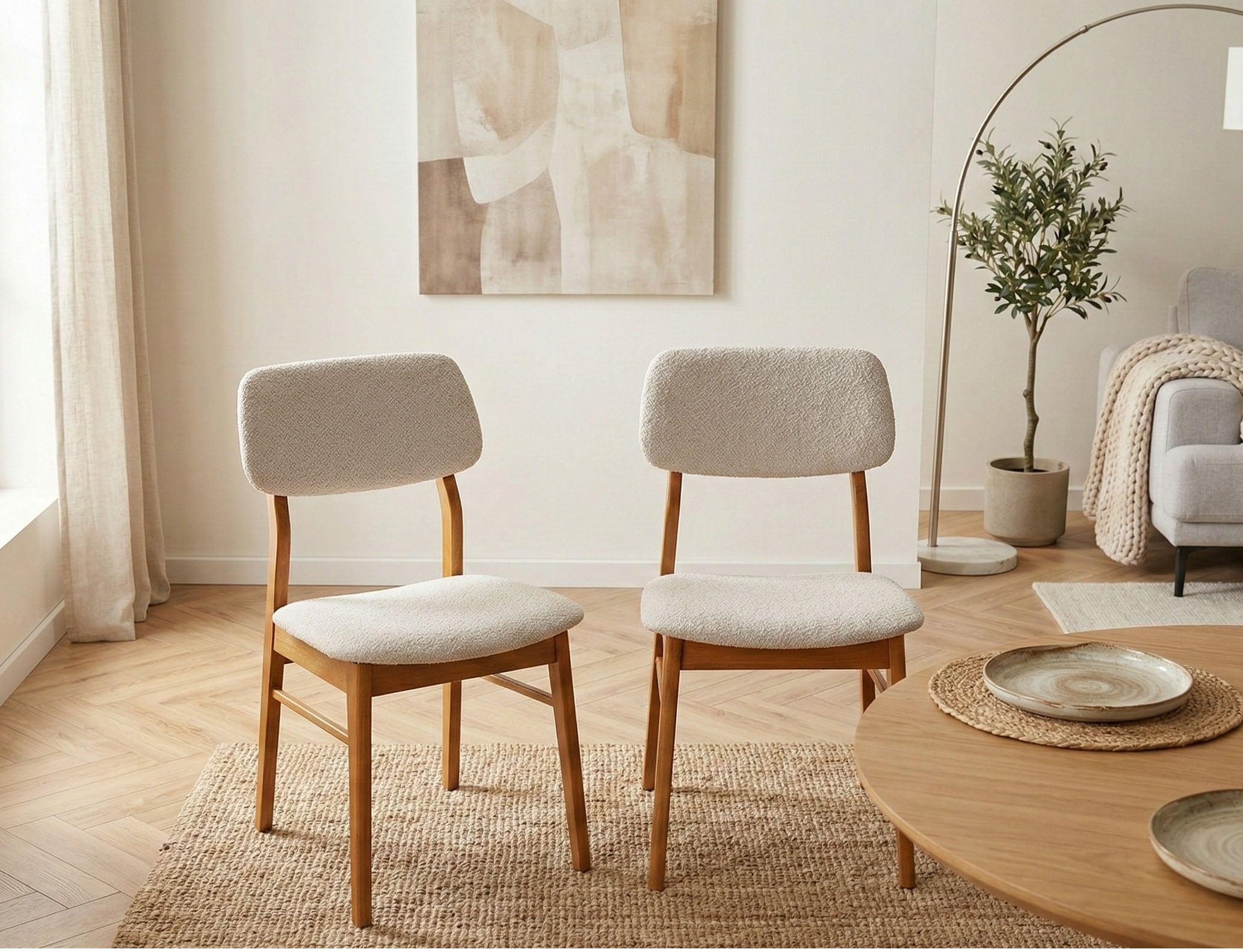 Jahnke Esszimmerstuhl »JOY SIT DUO« (Set) Esszimmerstuhl (2er Set), Massivholz, Boucle-Stoff,bis 110kg belastbar