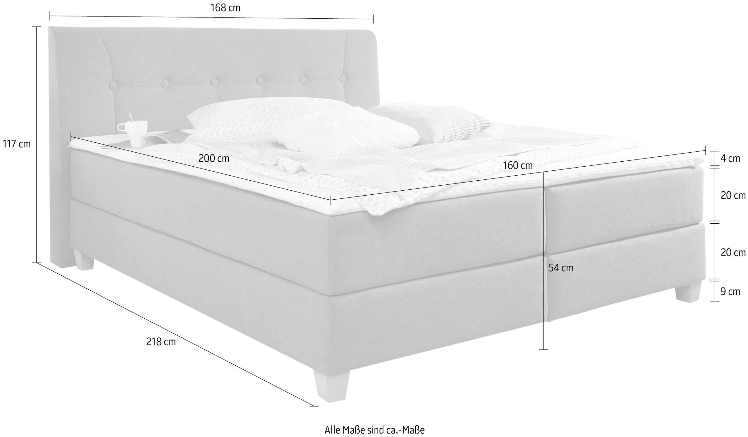 Home affaire Boxspringbett »Calloway«, inkl. Topper, XXL-Ausführung, in 4 Farben, 5 Breiten, 3 Matratzenarten