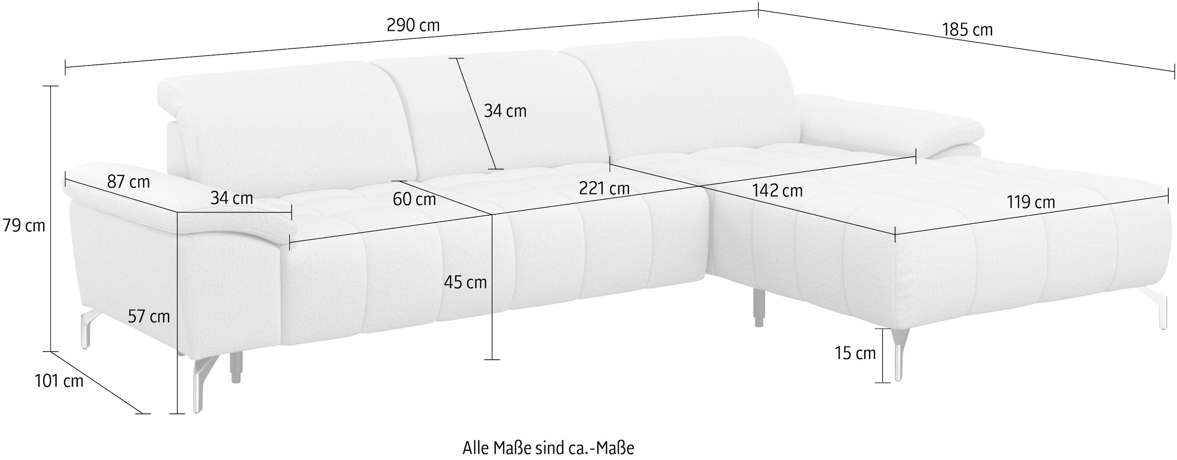 sit&more Ecksofa »Cool L-Form«, wahlweise mit Kopfteilverstellung und Vorziehsitz, motorisch