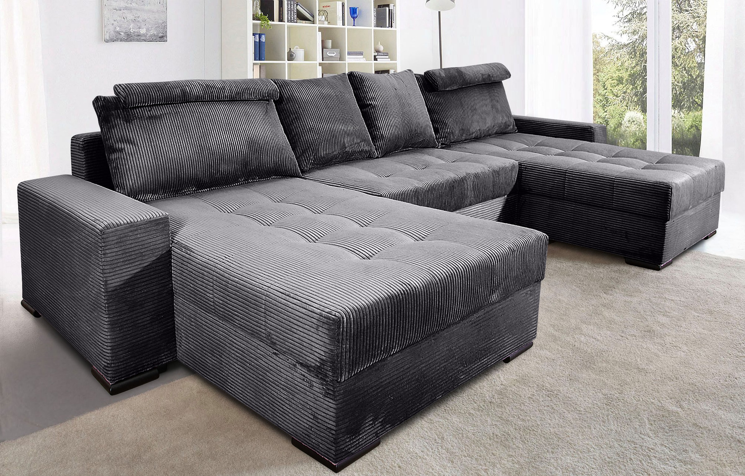 COLLECTION AB Wohnlandschaft »XXXL-Josy Relax U-Form Breite 352 cm, mit 2 gleich grossen Recamieren«, inkl. Bettfunktion, Bettkasten, mit 4 Rückenkissen in zwei Grössen