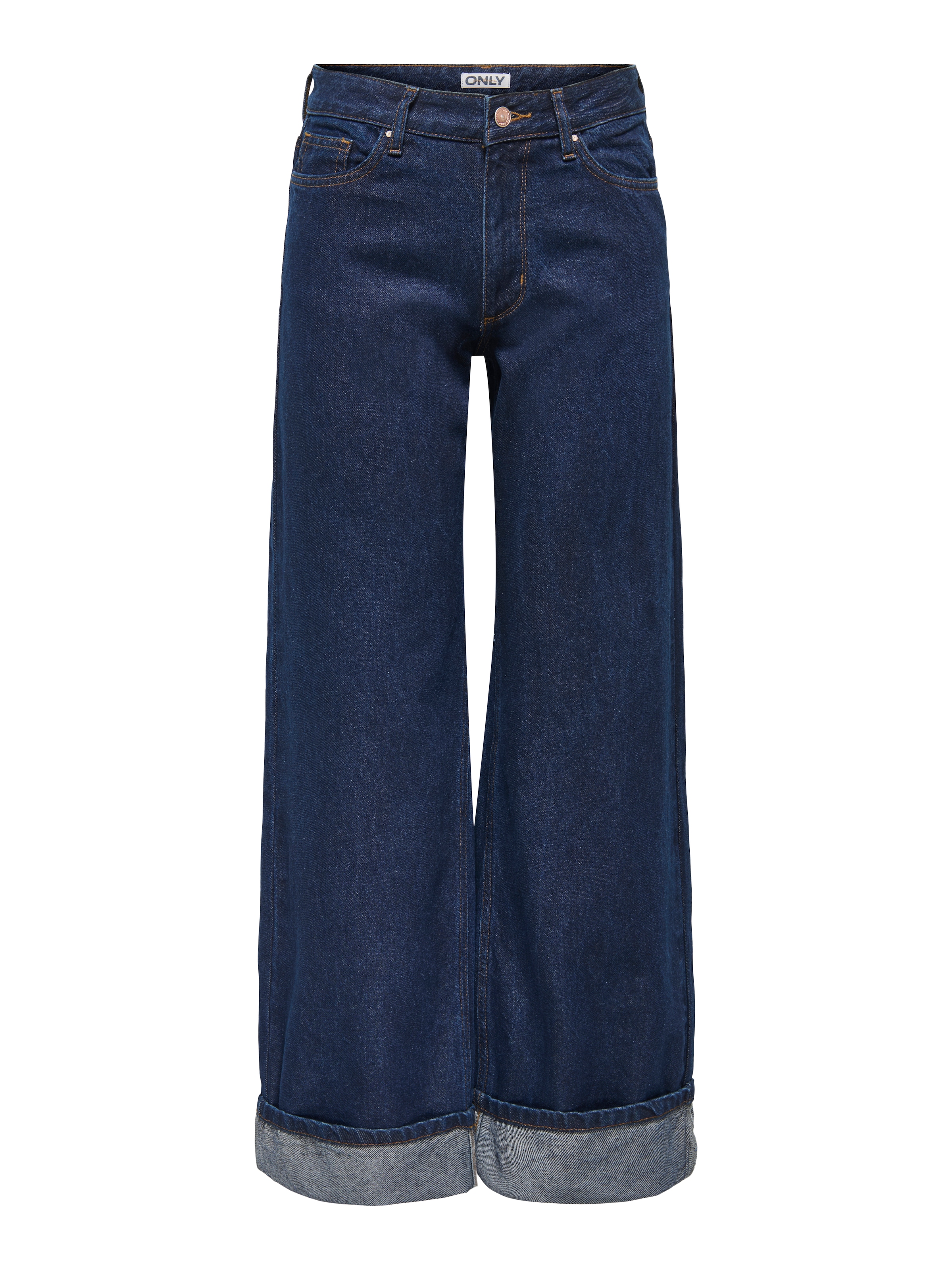 ONLY Jeans large »ONLELLA MW WIDE FOLDUP DNM TAI988« coton, taille régulière, coupe large