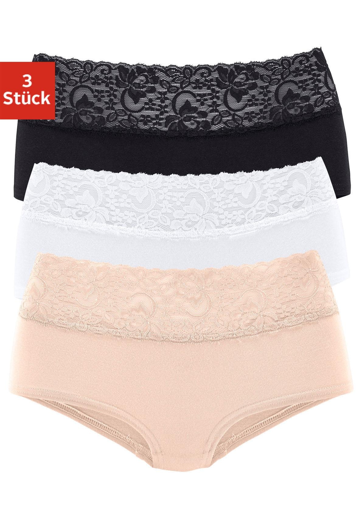 ♕ Vivance Panty, (Packung, 3 St.), aus elastischer Baumwolle mit floraler  Spitze versandkostenfrei auf