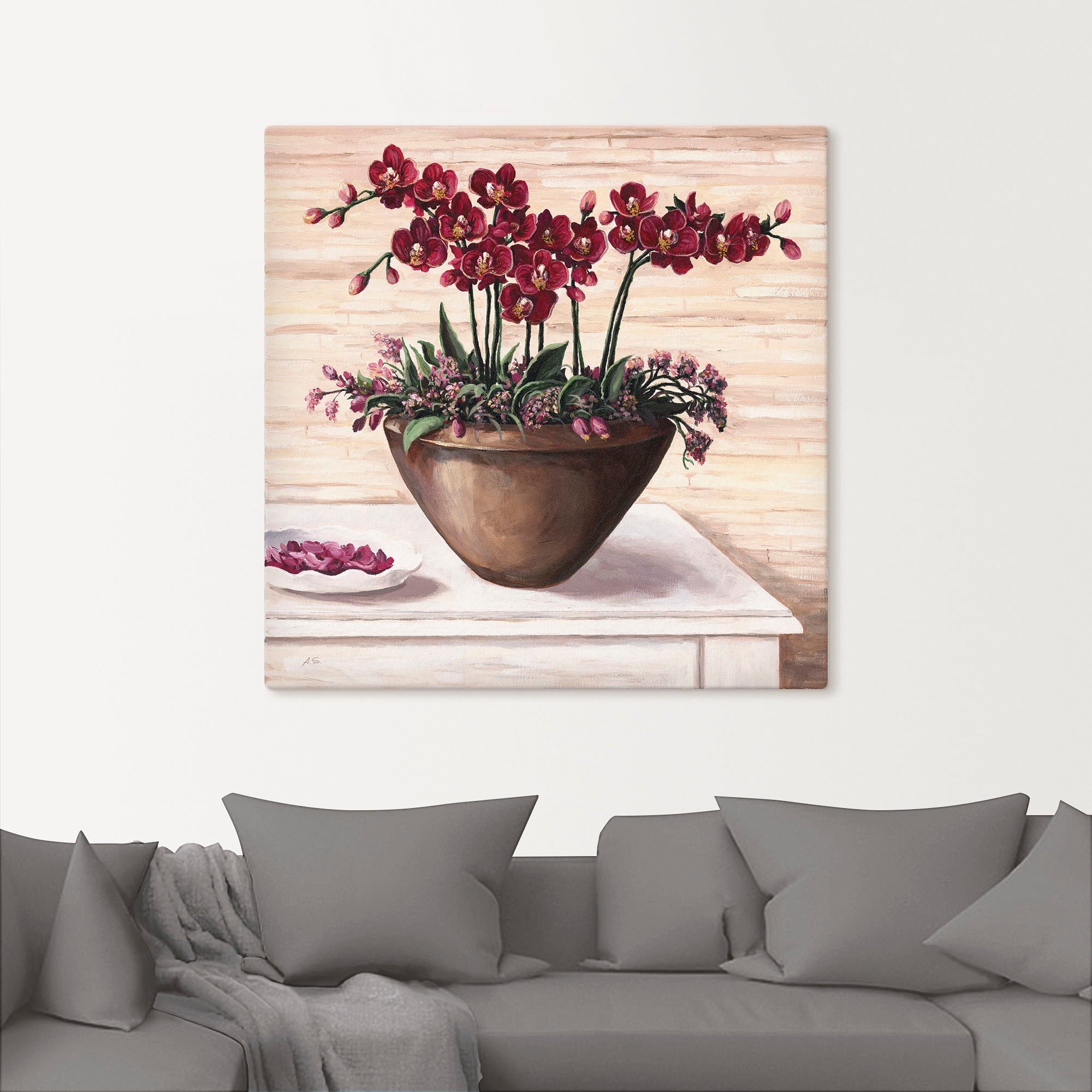 Artland Tableau sur toile »Orchideen in Bordeaux« 1 cuis tlg. auf Holzrahmen gespannt